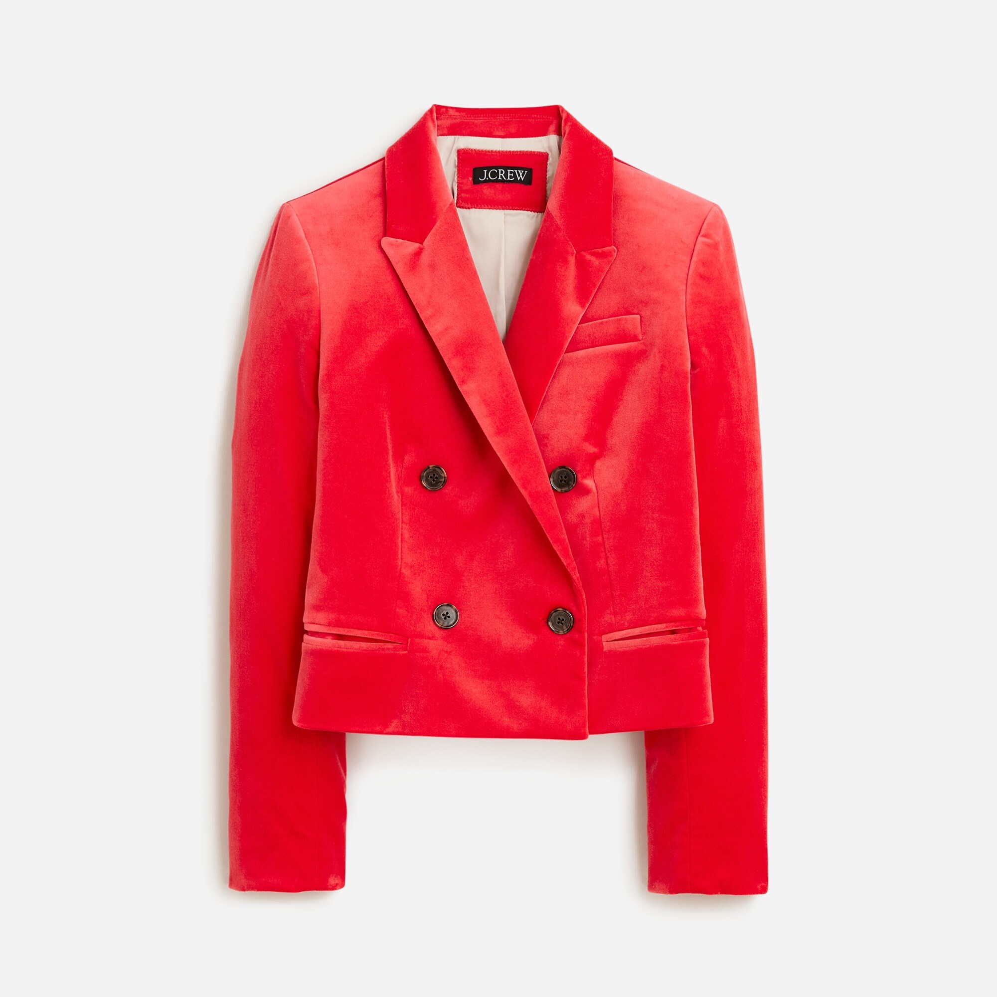 Cropped double-breasted blazer in stretch velvet