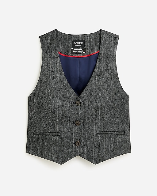 womens Collection cropped vest in Italian pinstripe wool blend with Lurex&reg; metallic threads