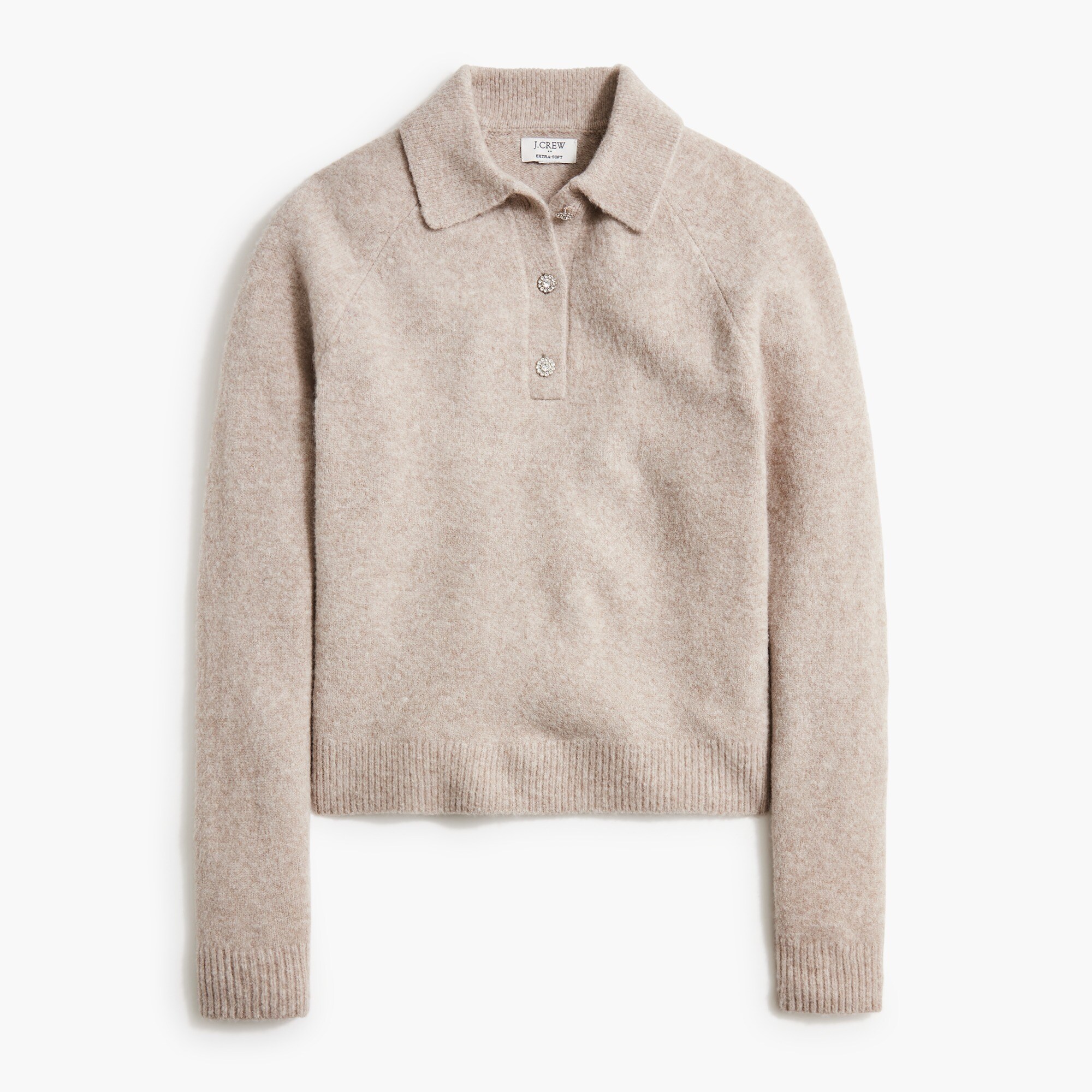 Polo sweater in extra-soft yarn with rhinestone buttons