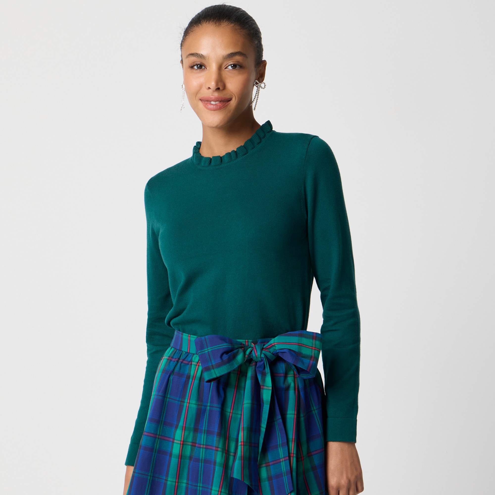 Cotton ruffleneck sweater