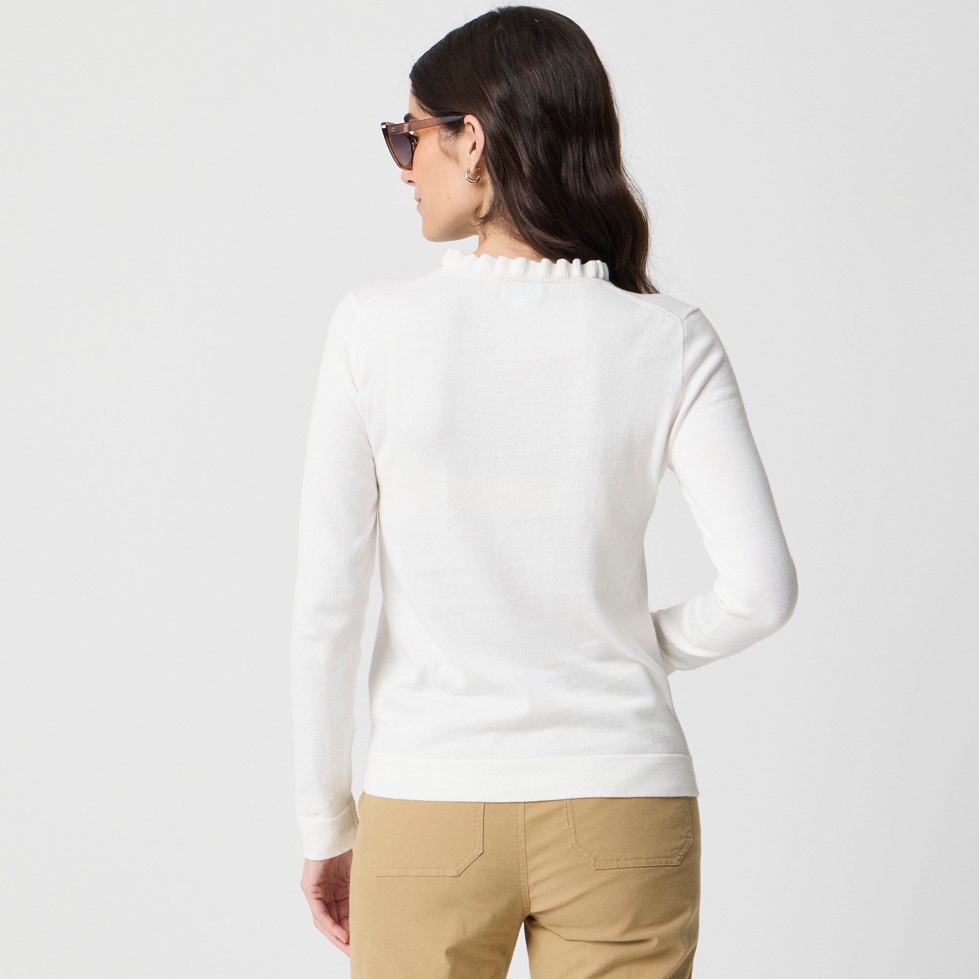 Cotton ruffleneck sweater