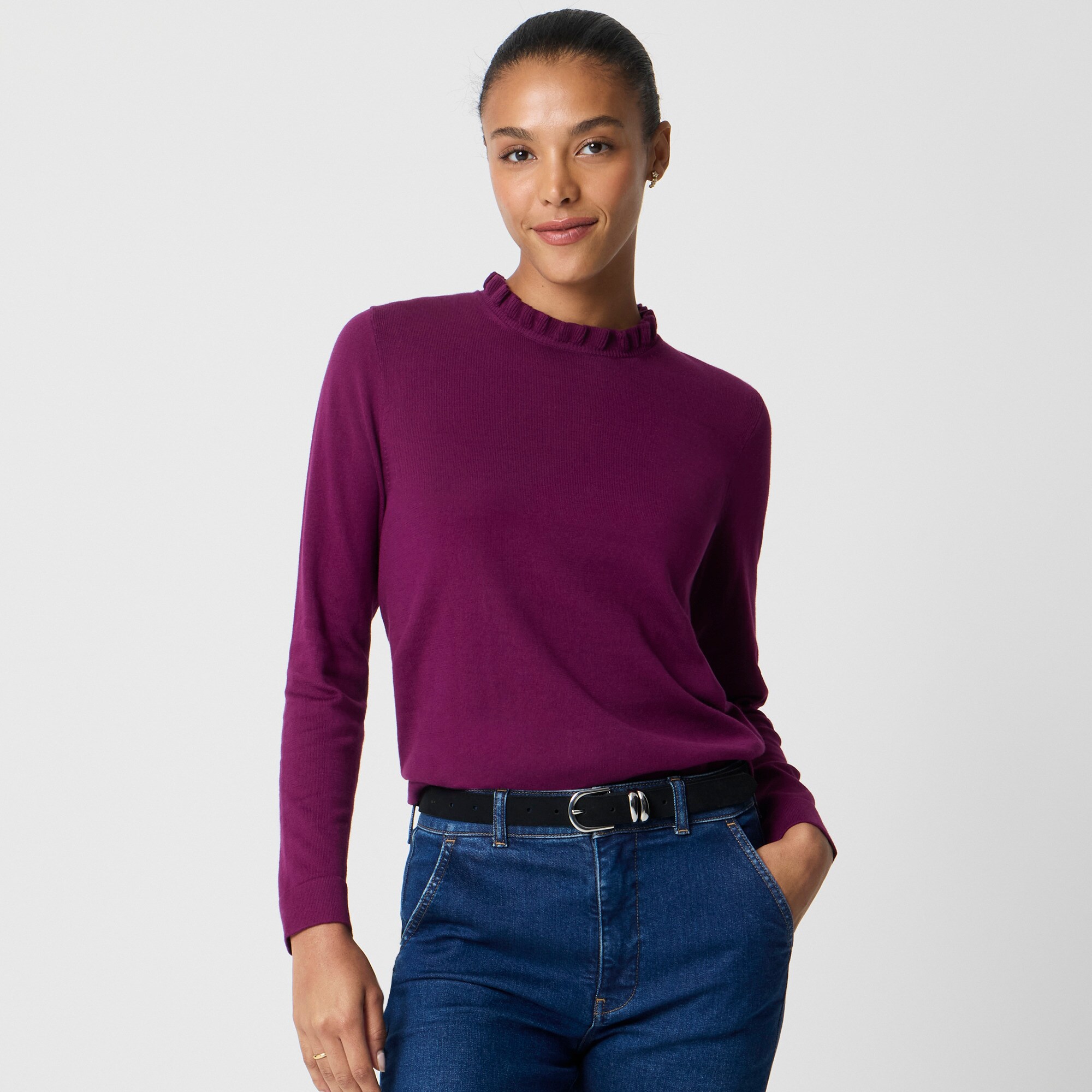 Cotton ruffleneck sweater