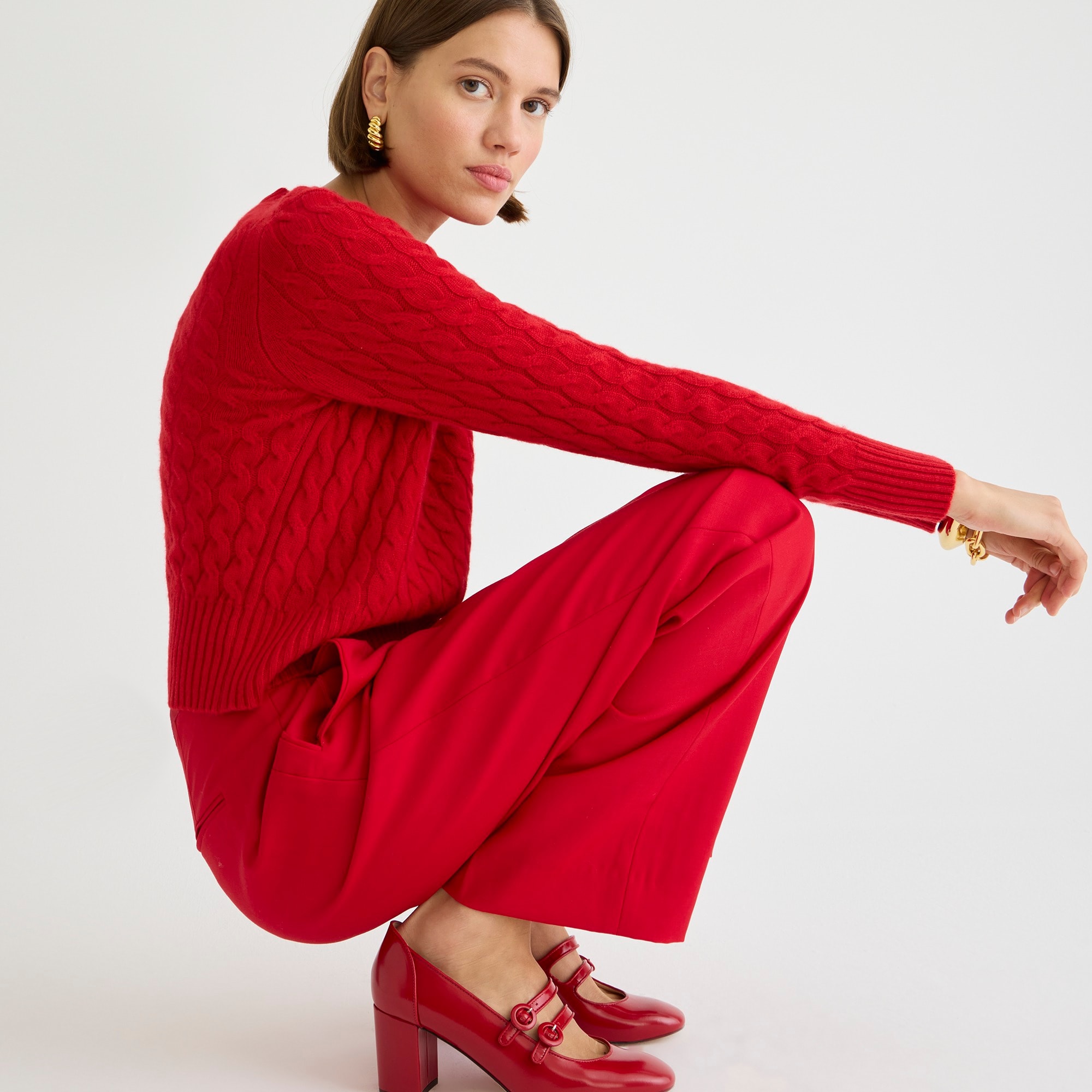 Cashmere Shrunken Cable-knit Crewneck Sweater For Women | J.Crew