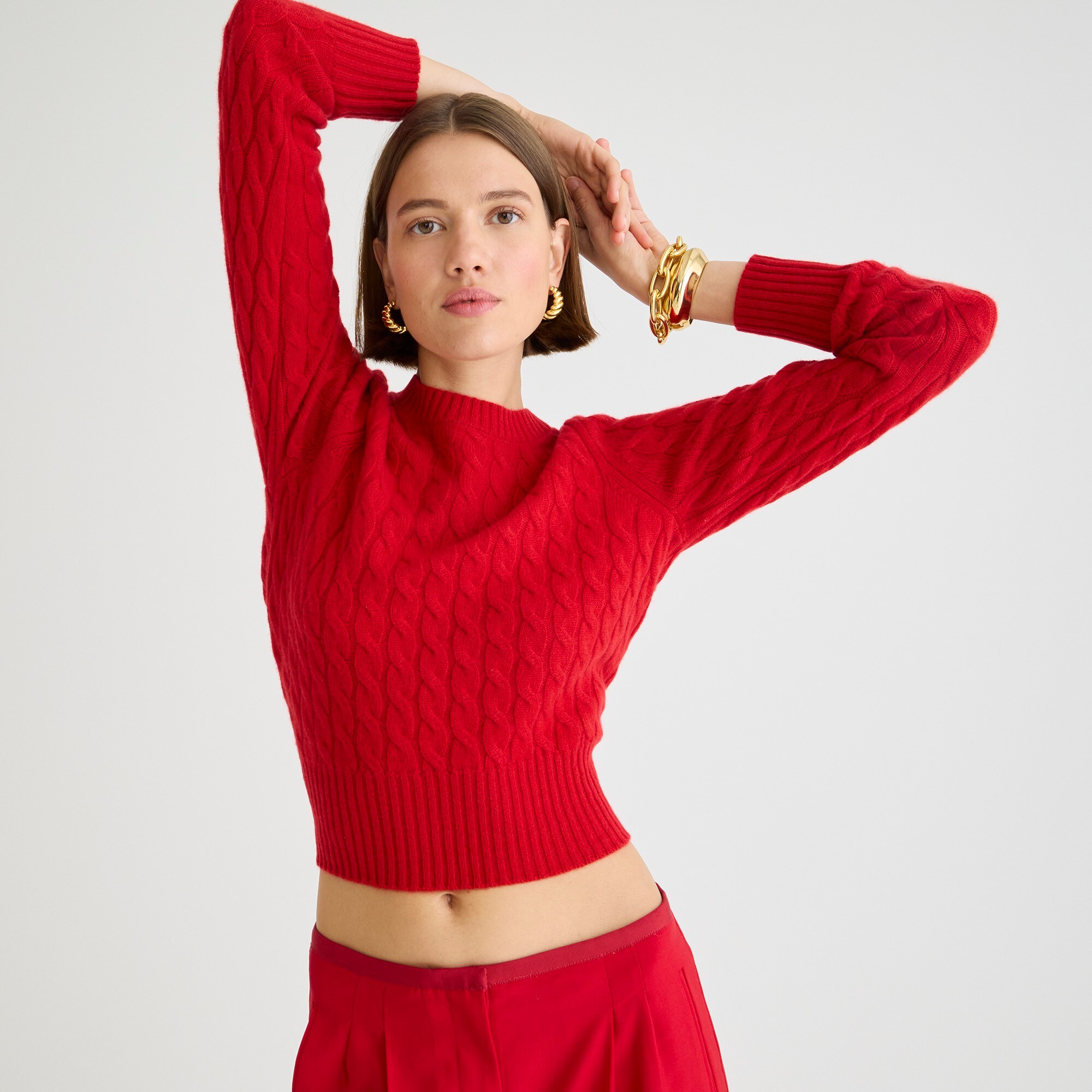 Cashmere Shrunken Cable-knit Crewneck Sweater For Women | J.Crew