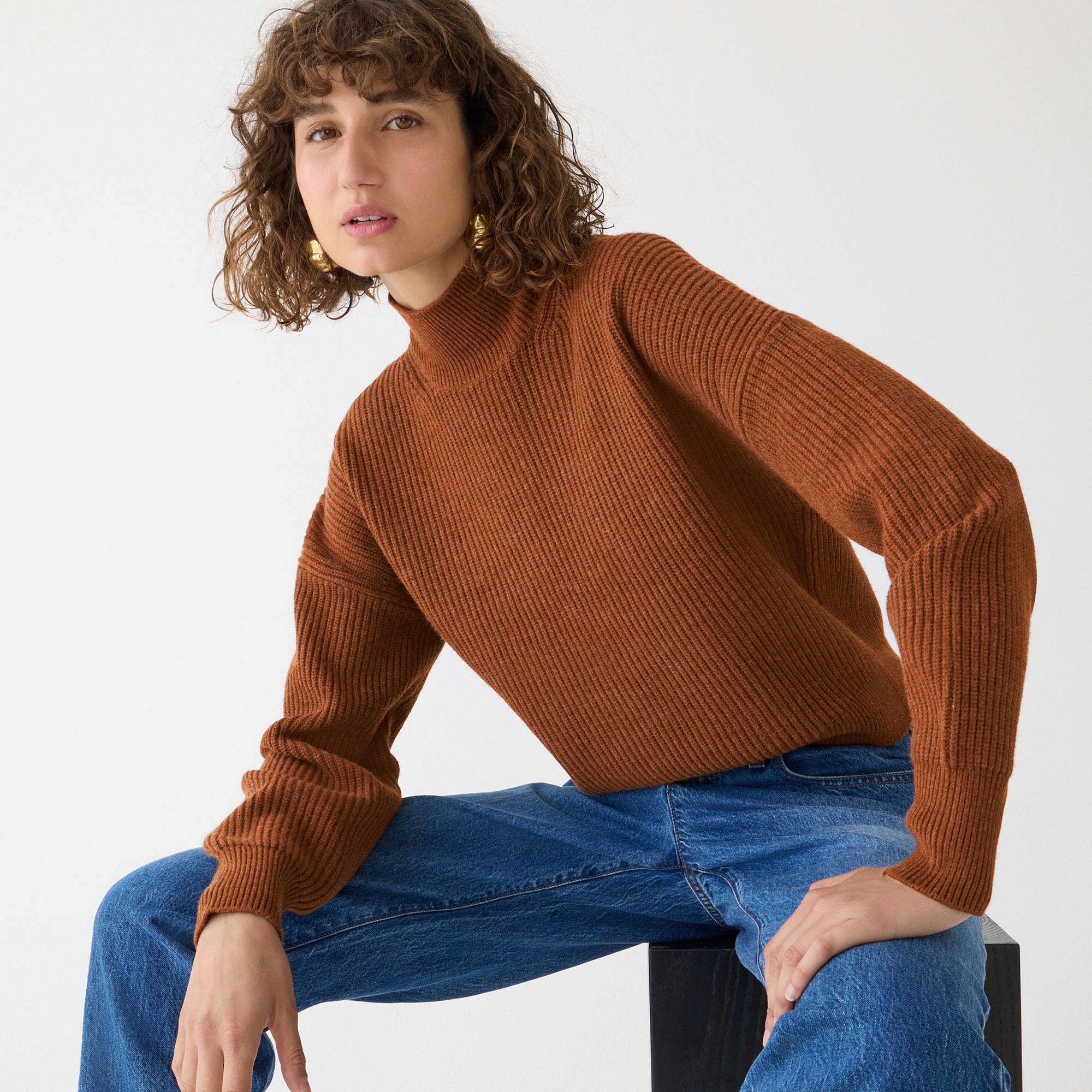 j.crew: ribbed turtleneck sweater in stretch yarn for women