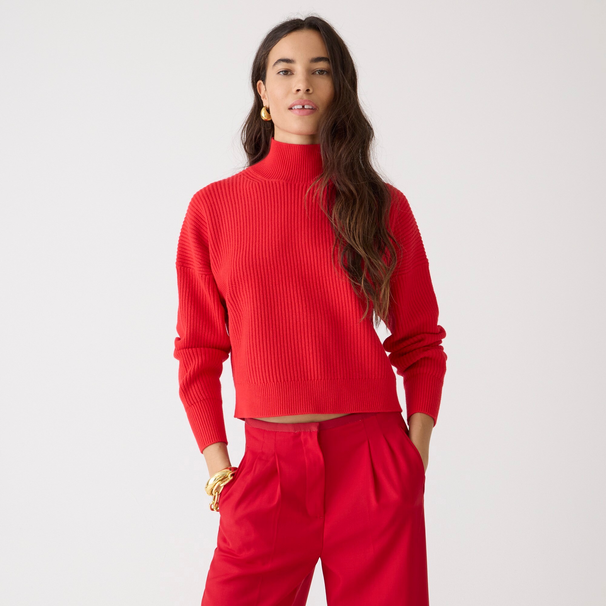 womens Ribbed turtleneck sweater in stretch yarn