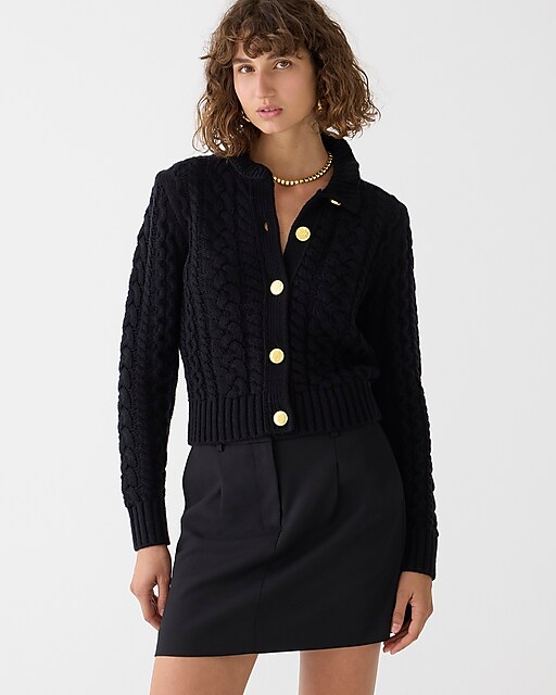 womens Cable-knit ruffleneck sweater lady jacket