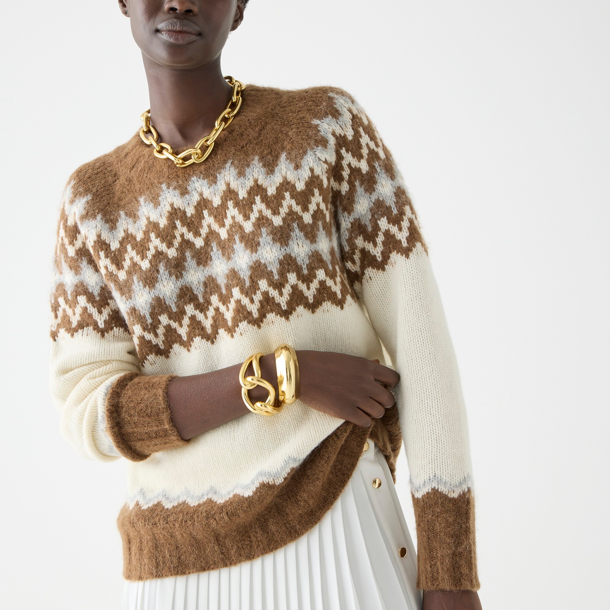 womens Fair Isle crewneck sweater in brushed yarn