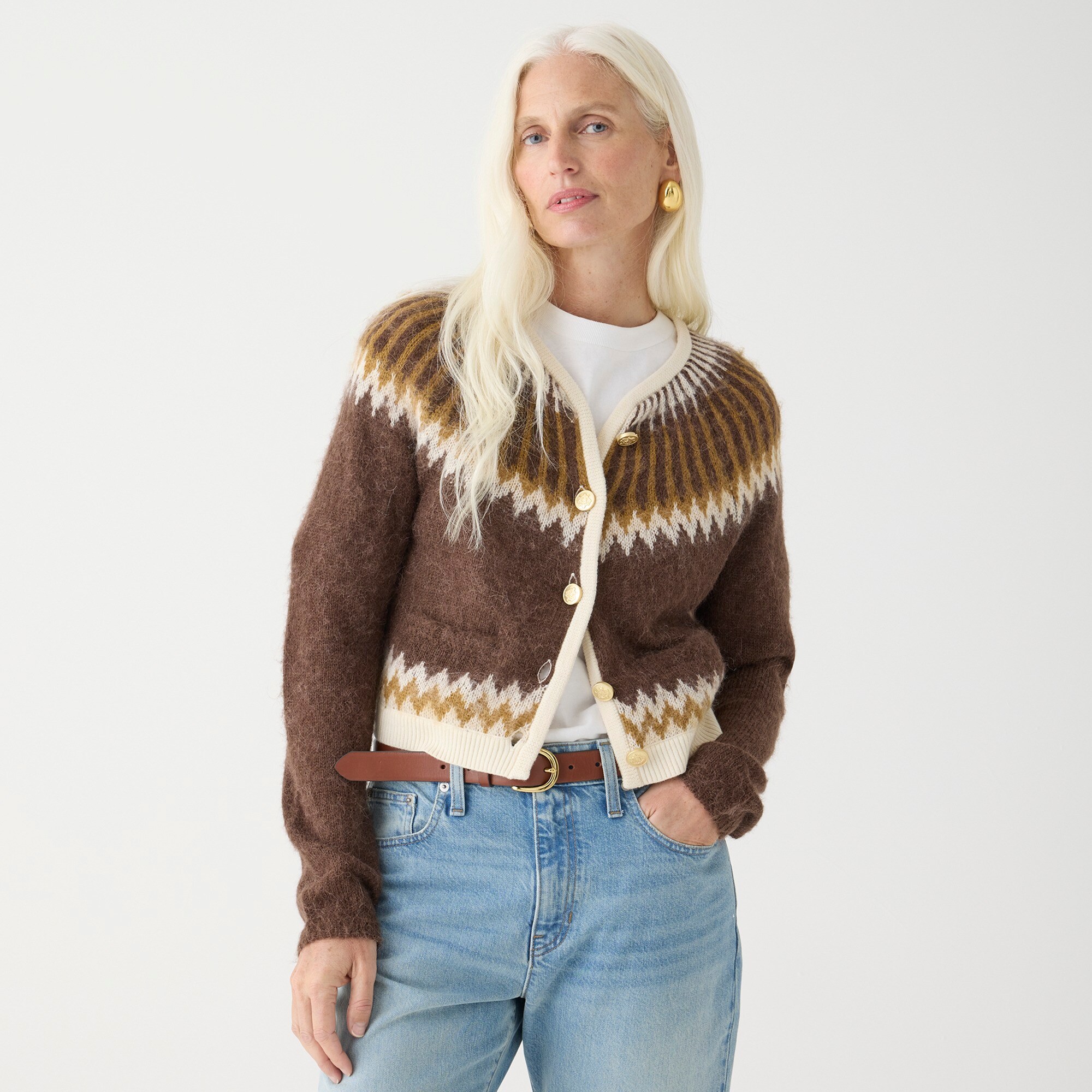 womens Fair Isle cardigan sweater in brushed yarn