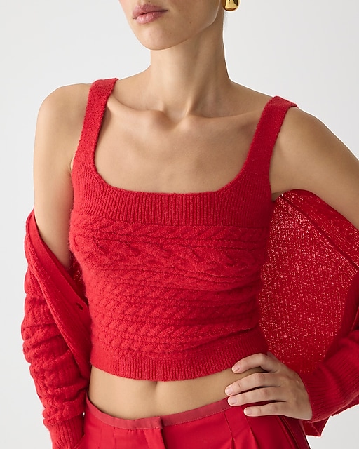 womens Supersoft cropped cable-knit sweater-tank set
