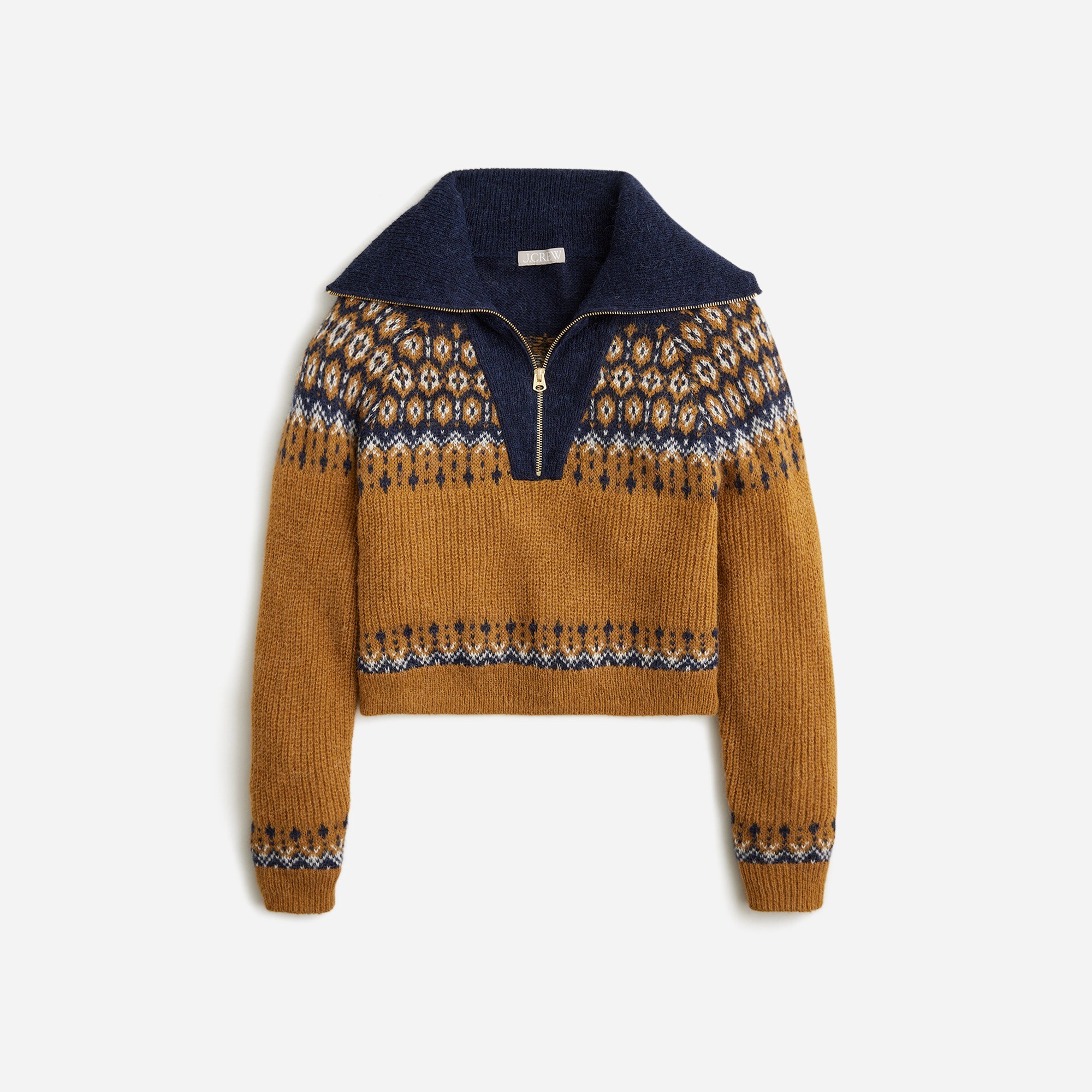 Fair Isle half-zip sweater in brushed yarn