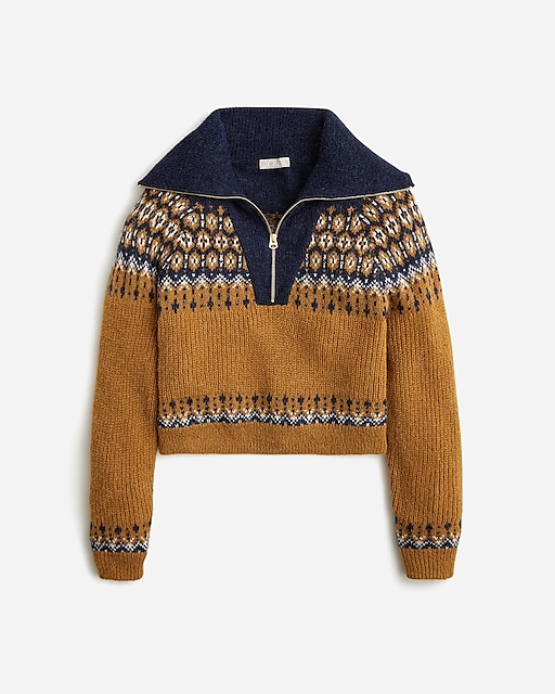 womens Fair Isle half-zip sweater in brushed yarn