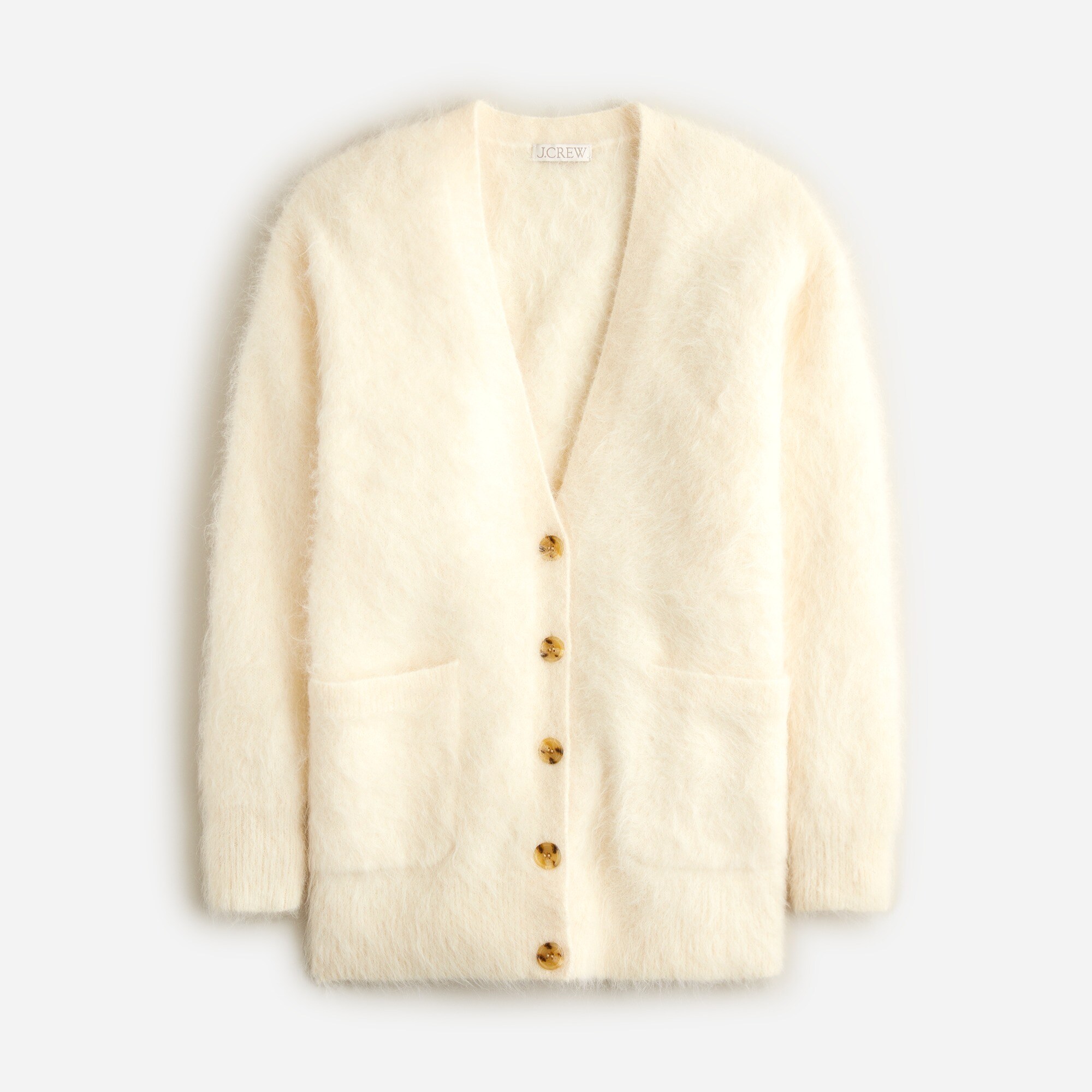 Relaxed V-neck cardigan sweater in brushed yarn