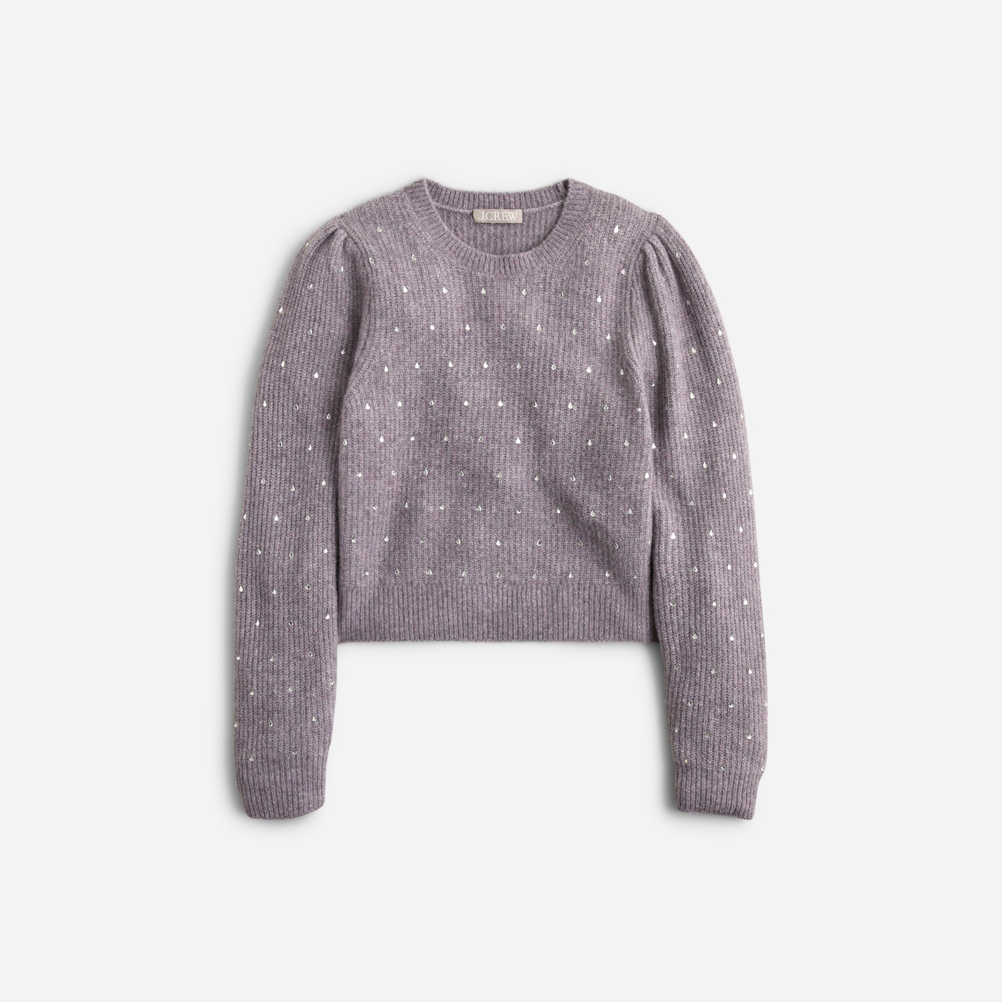  Puff-sleeve rhinestone sweater in Supersoft yarn