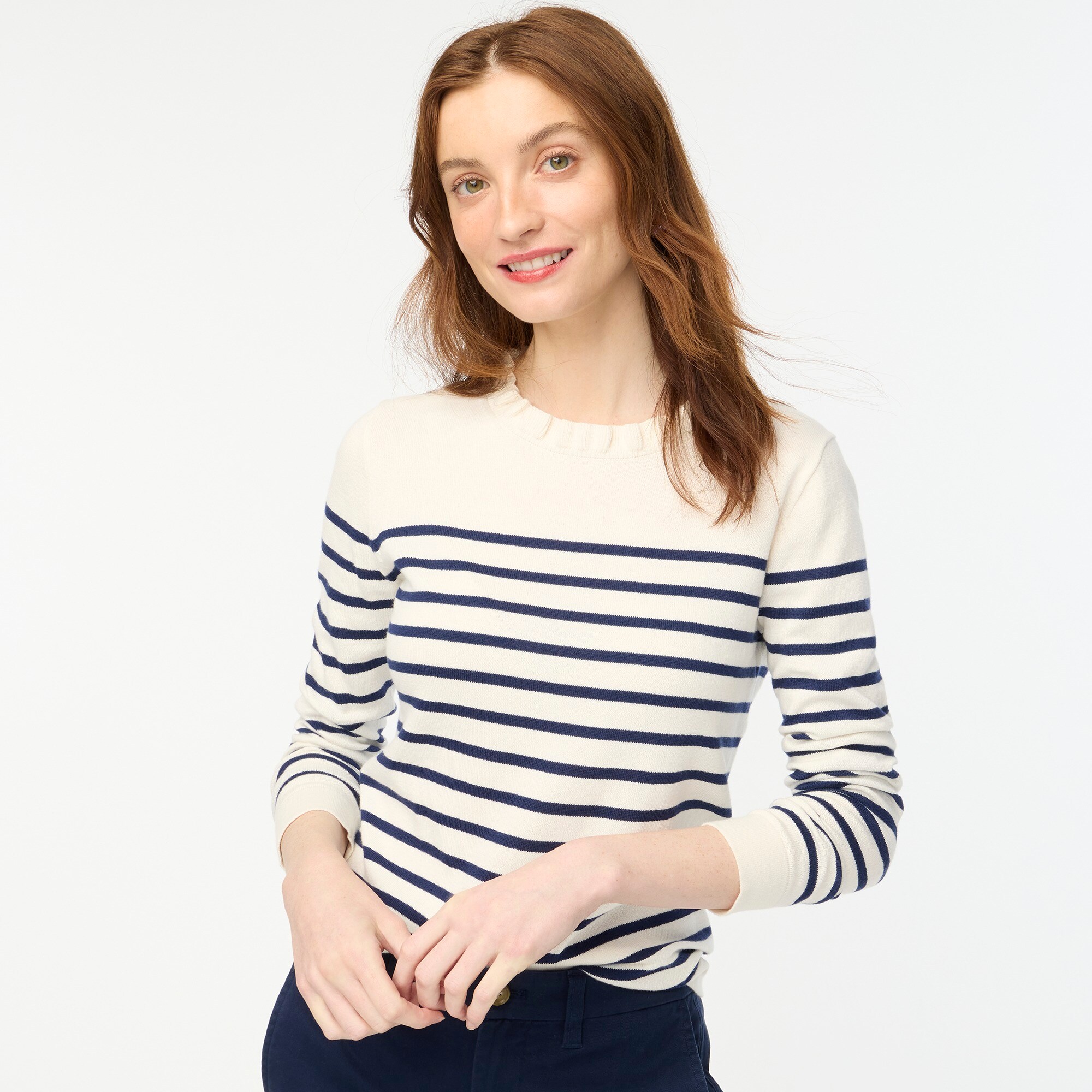 Factory: Striped Ruffleneck Sweater For Women