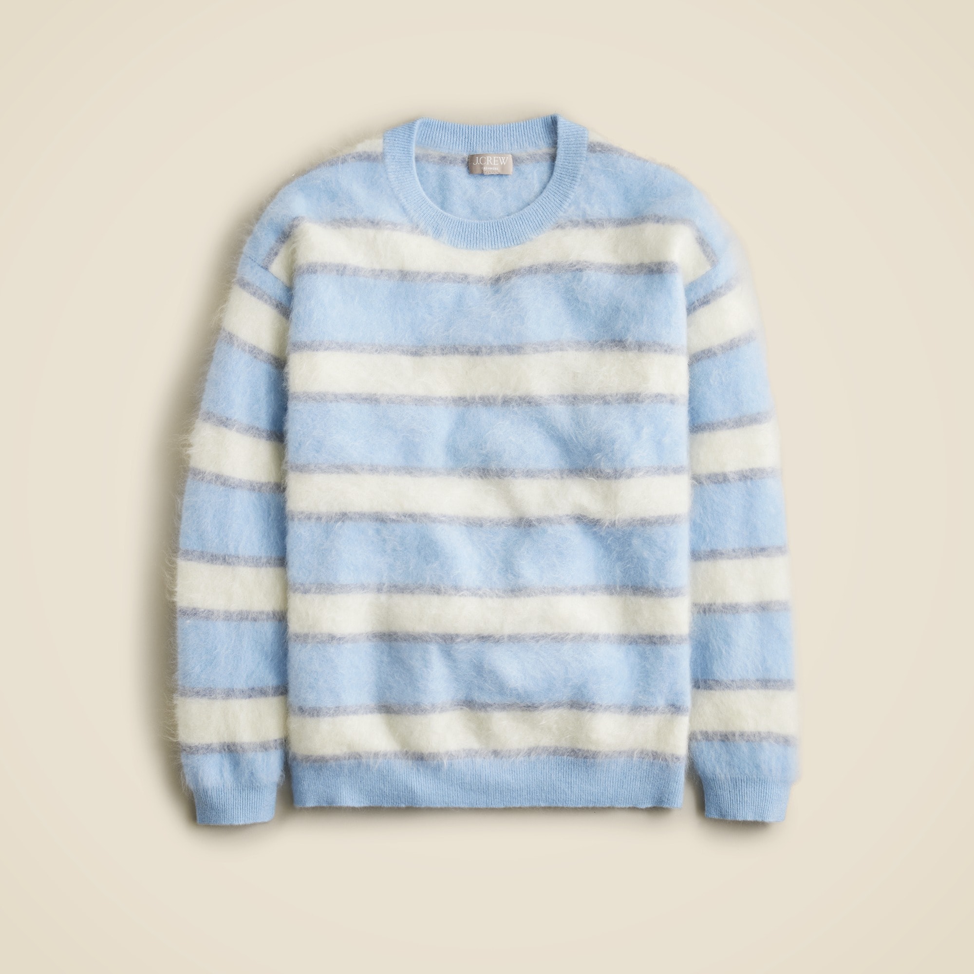 Brushed cashmere relaxed crewneck sweater in stripe