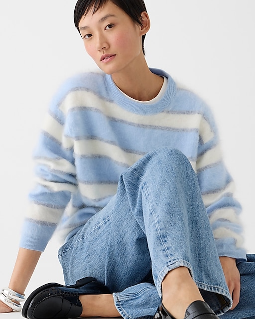 womens Brushed cashmere relaxed crewneck sweater in stripe