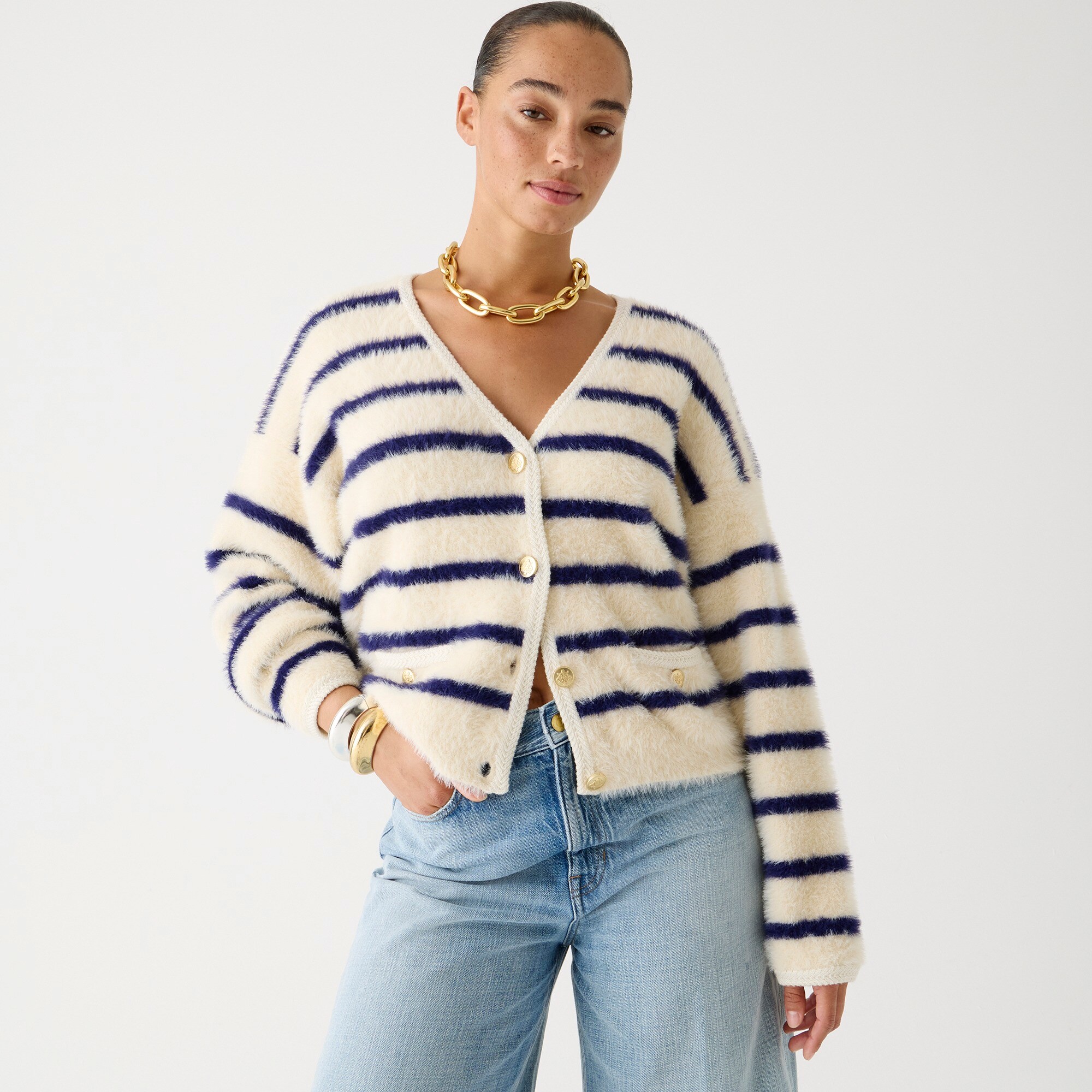 Sweater lady jacket in striped brushed yarn