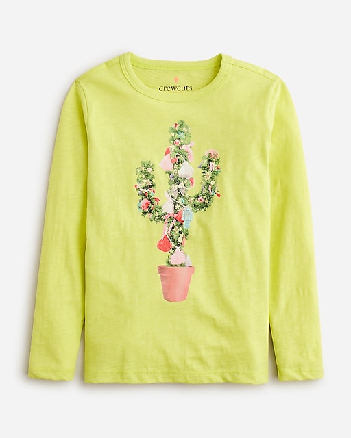  Girls' long-sleeve holiday cactus graphic T-shirt