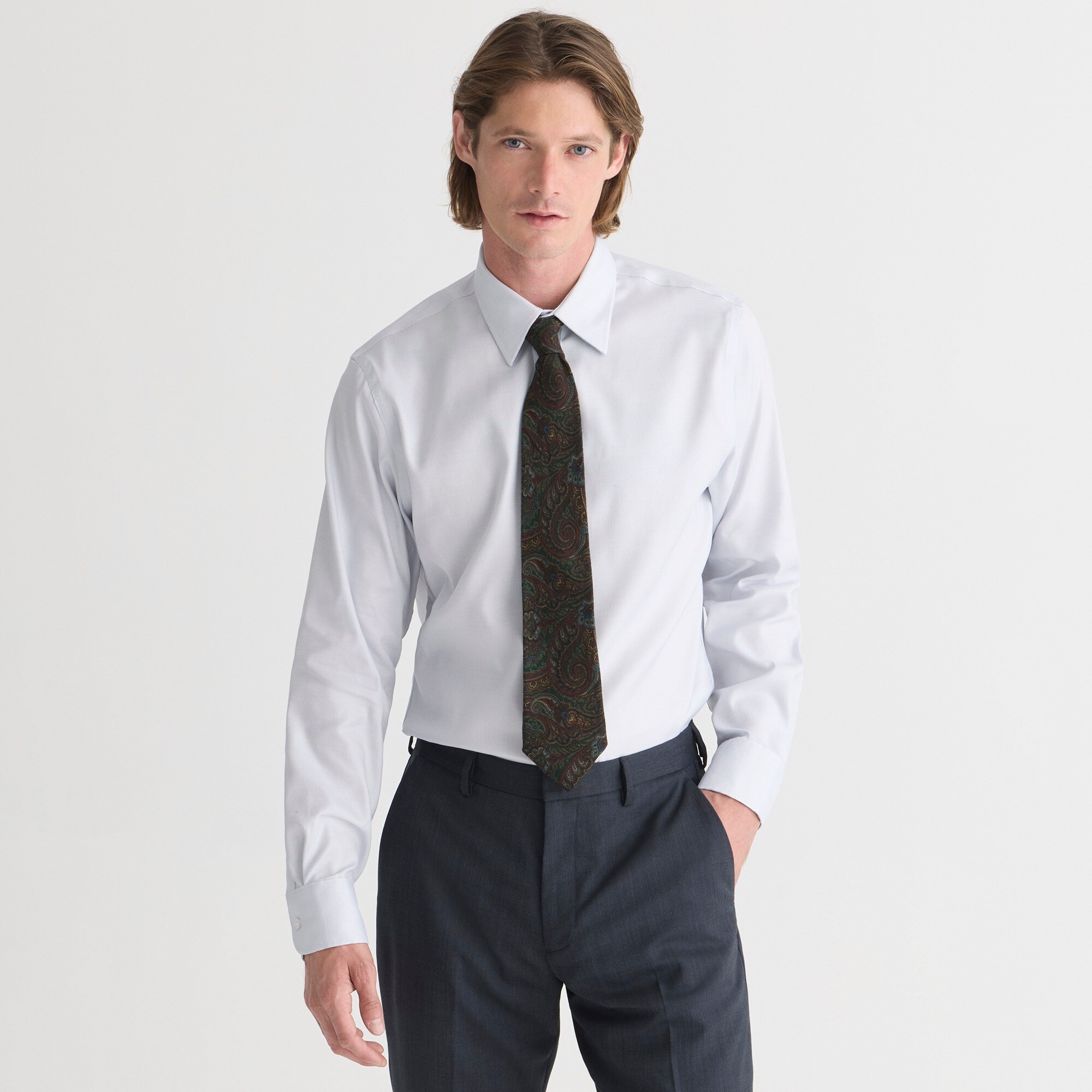 mens Slim Bowery wrinkle-free dobby dress shirt with point collar