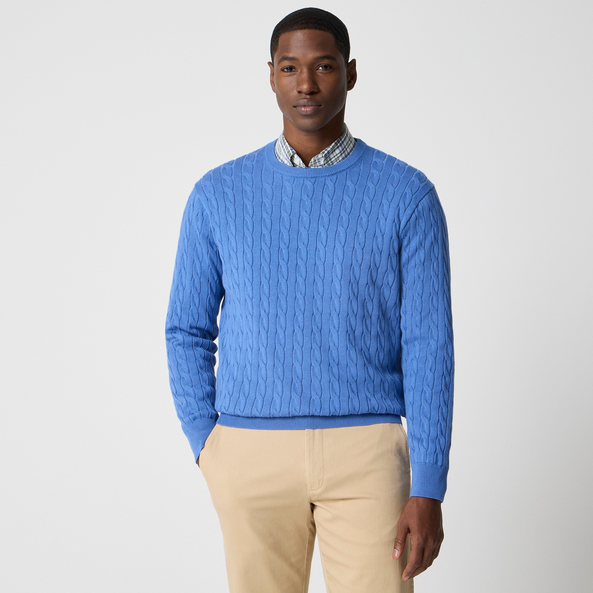 mens Cotton cable crewneck sweater