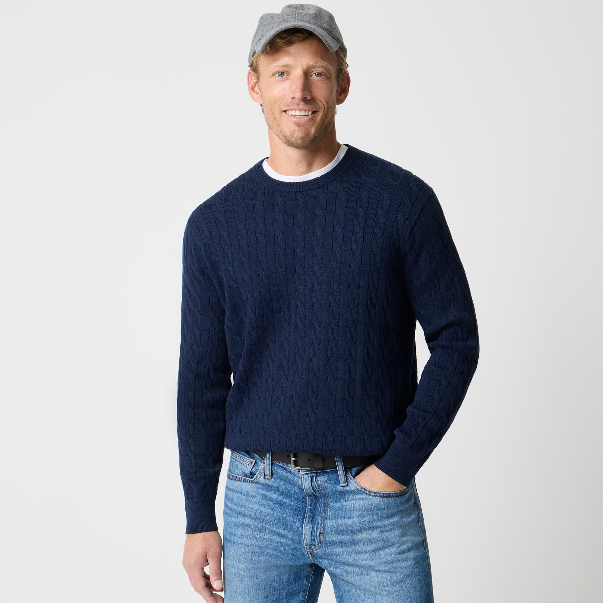 mens Cotton cable crewneck sweater