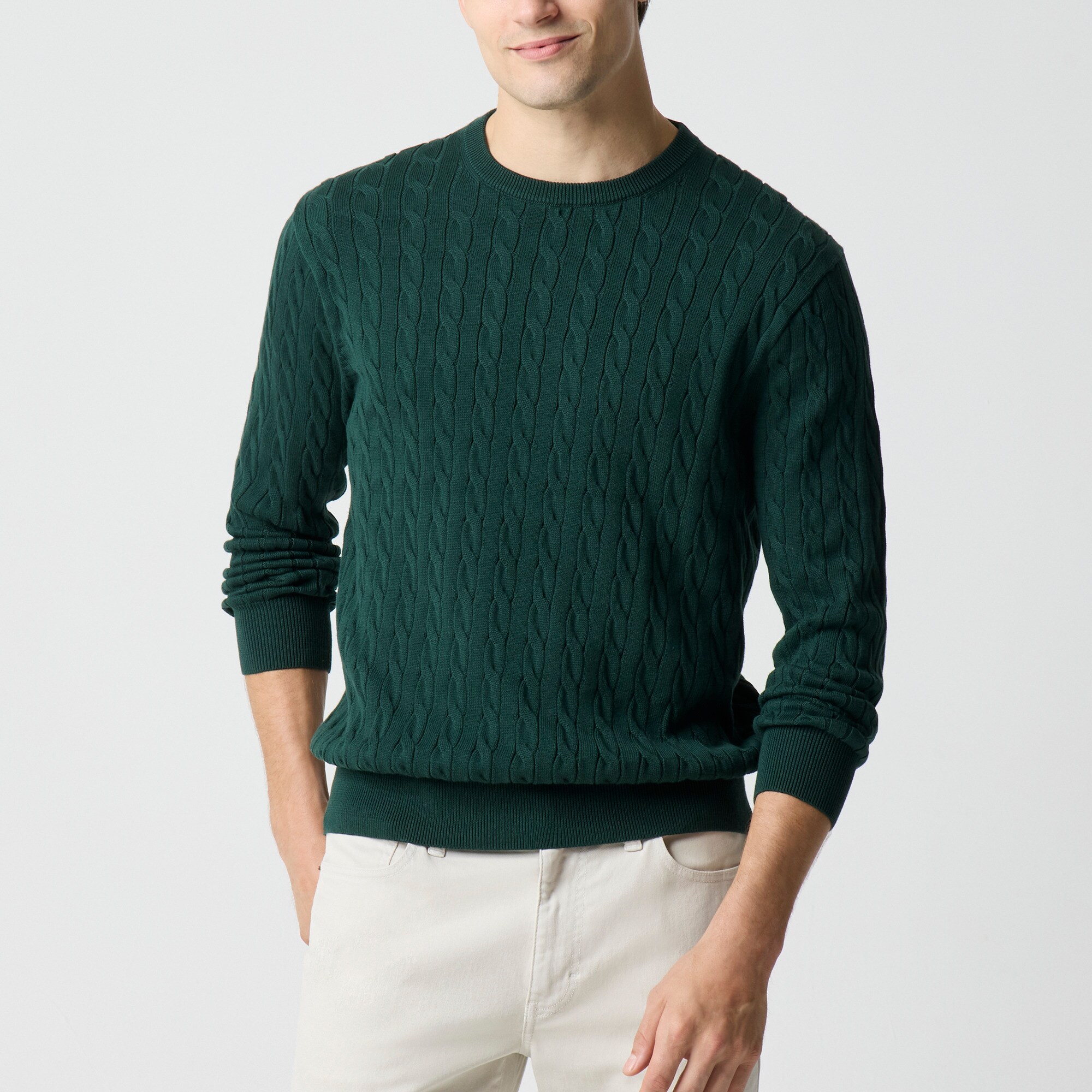 mens Cotton cable crewneck sweater