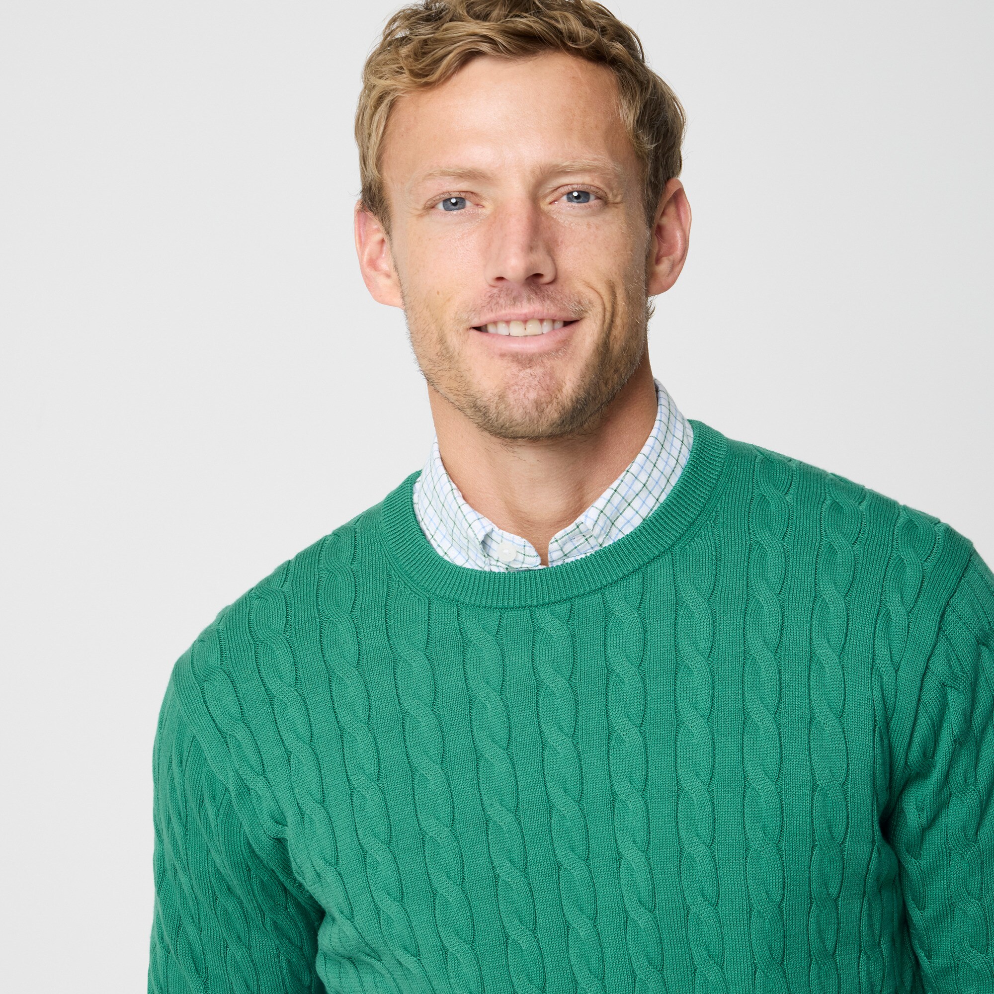 Cotton cable crewneck sweater
