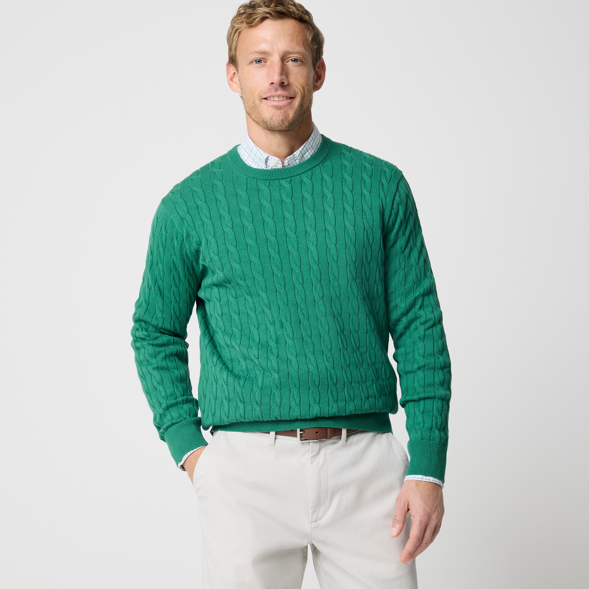 Cotton Cable Crewneck Sweater For Men | Factory