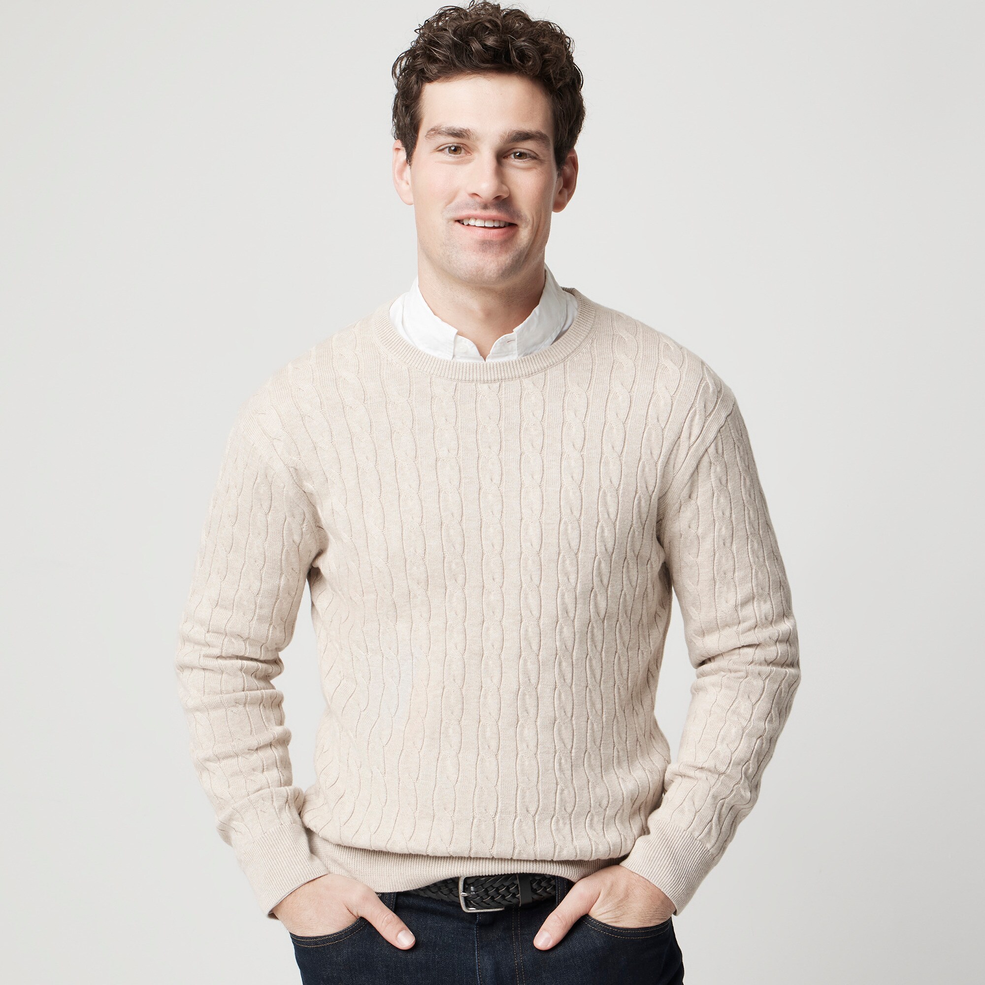 mens Cotton cable crewneck sweater