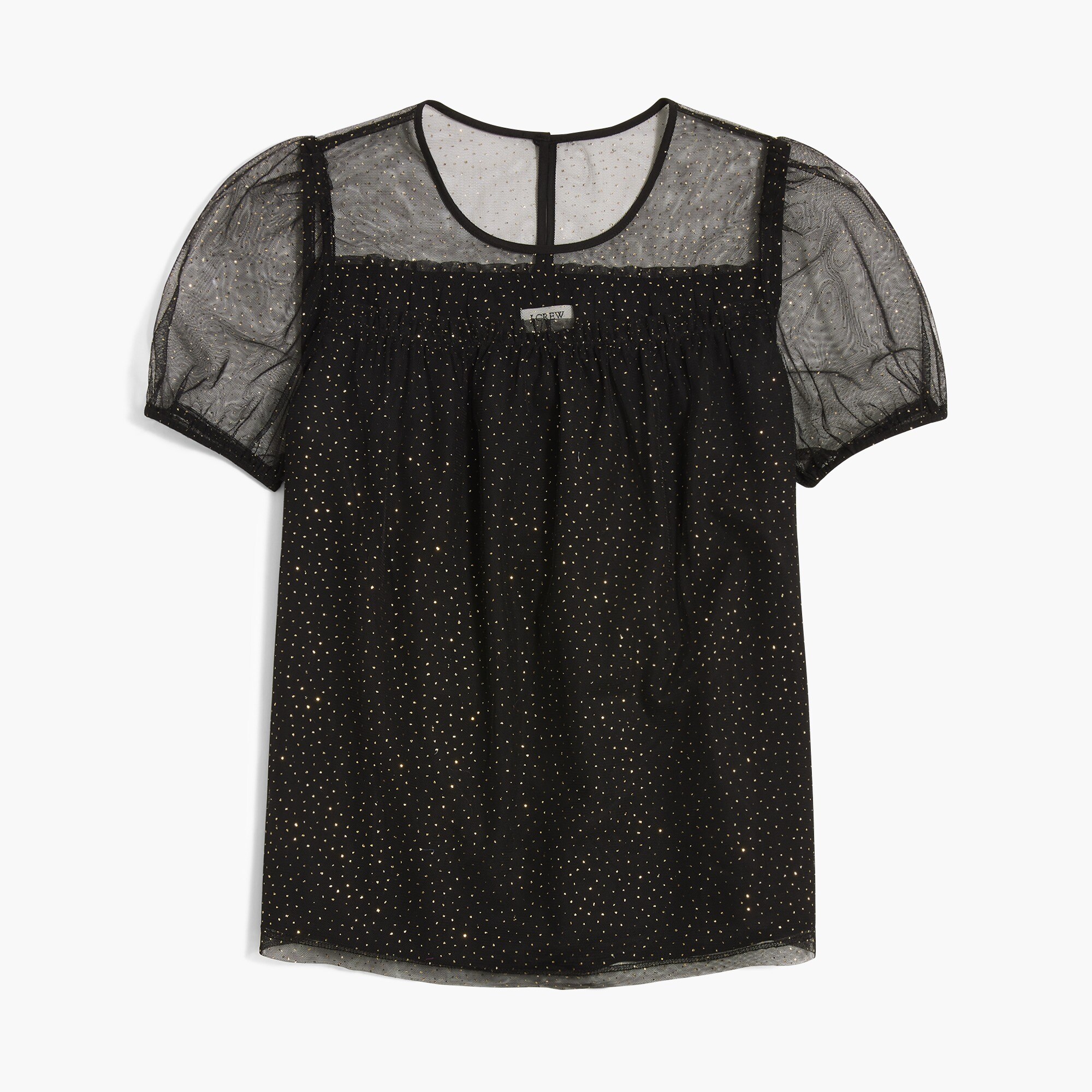 Sparkle puff-sleeve tulle top