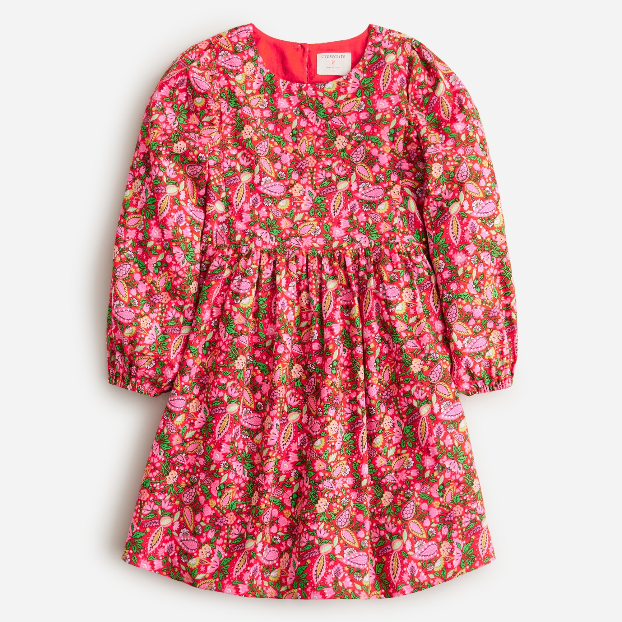  Girls' puff-sleeve dress in floral flannel