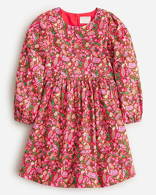  Girls' puff-sleeve dress in floral flannel