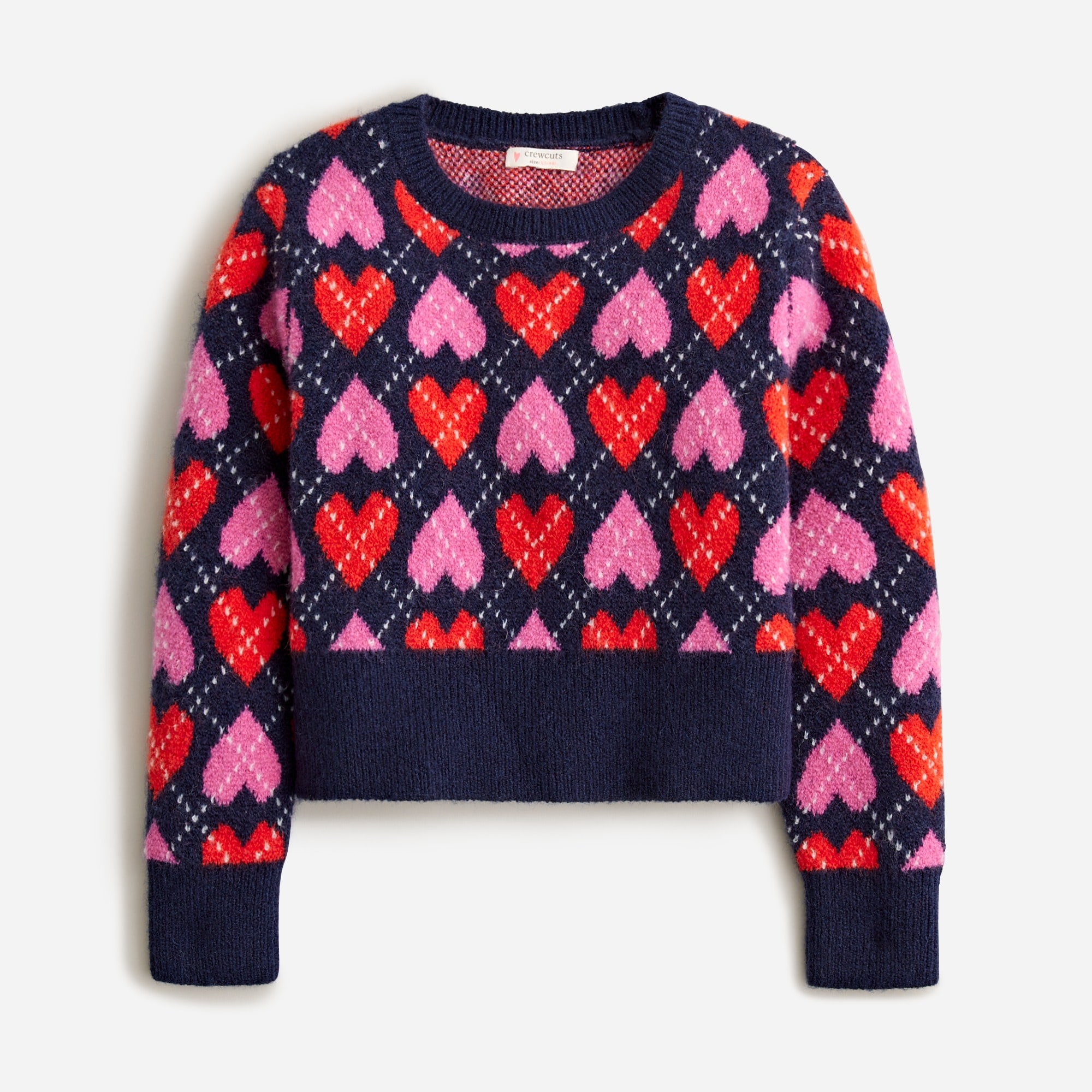  Girls' heart argyle crewneck sweater in supersoft yarn