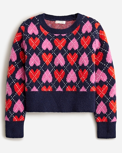 girls Girls' heart argyle crewneck sweater in supersoft yarn