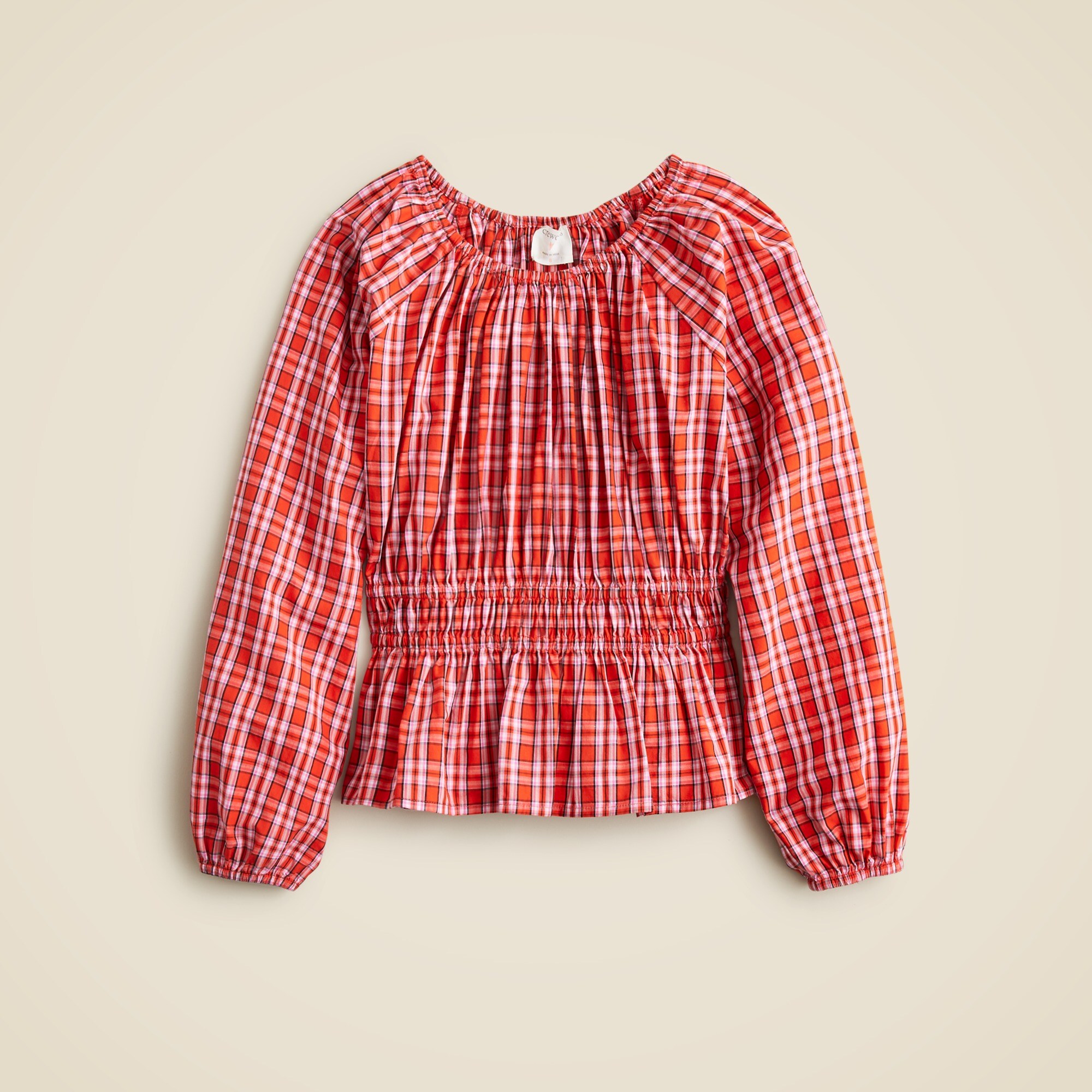 Girls' Puff-sleeve Peplum Top In Tartan For Girls | J.Crew
