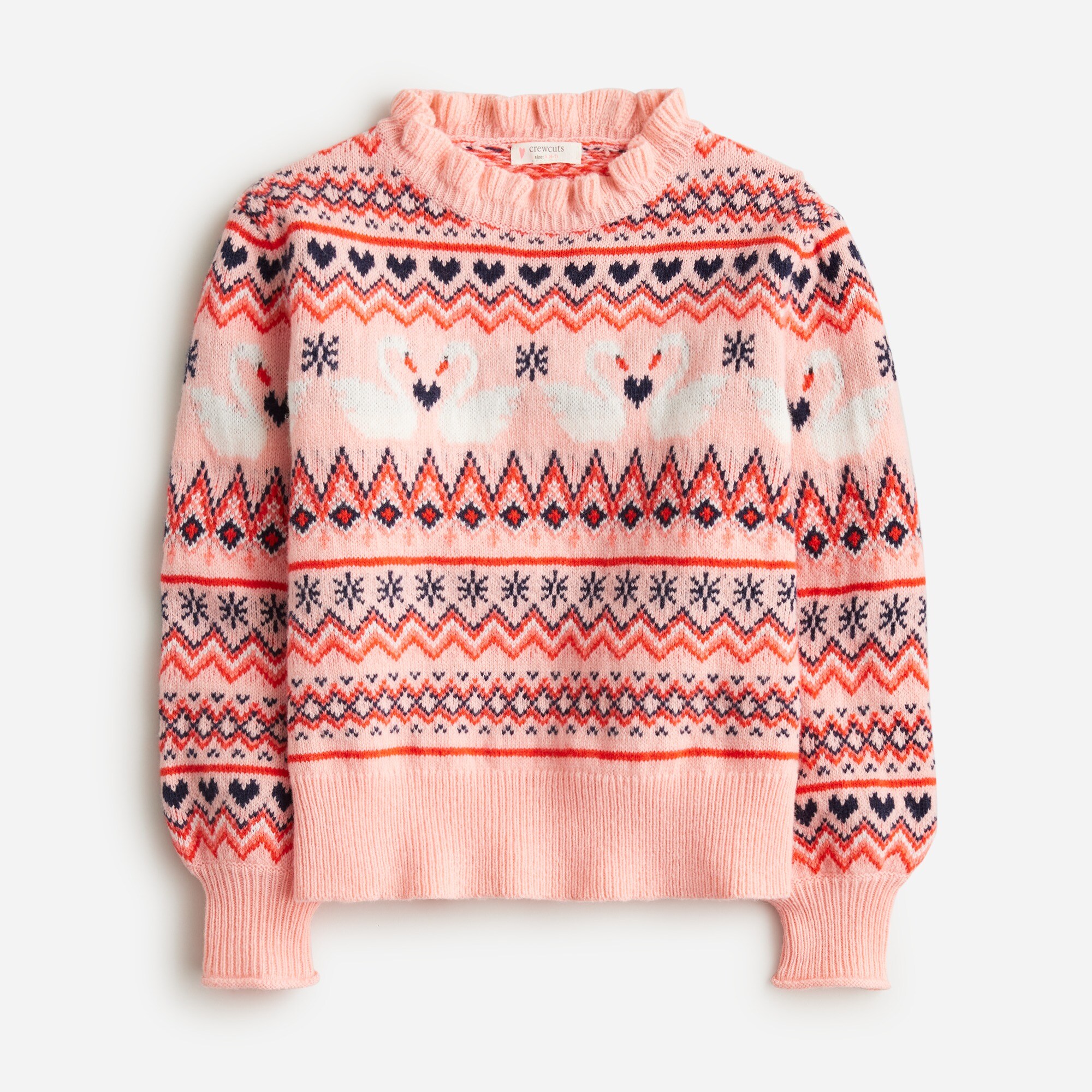 girls Girls' swan Fair Isle sweater