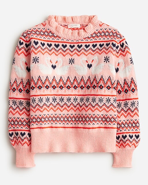  Girls' swan Fair Isle sweater