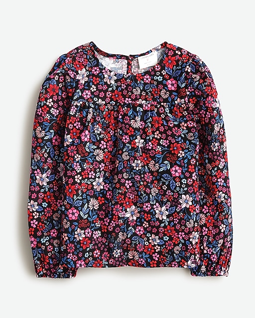  Girls' puff-sleeve pullover in floral corduroy