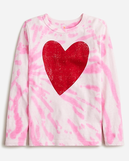 Kids' long-sleeve tie-dye heart graphic T-shirt