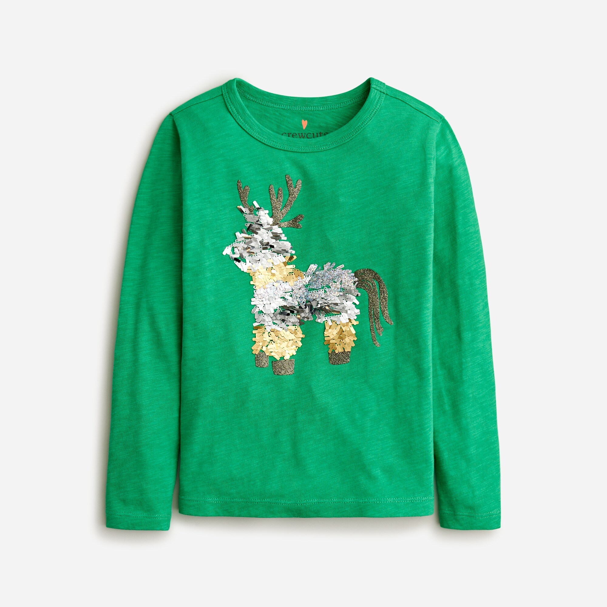 Girls' long-sleeve reindeer pi&ntilde;ata graphic T-shirt with sequins