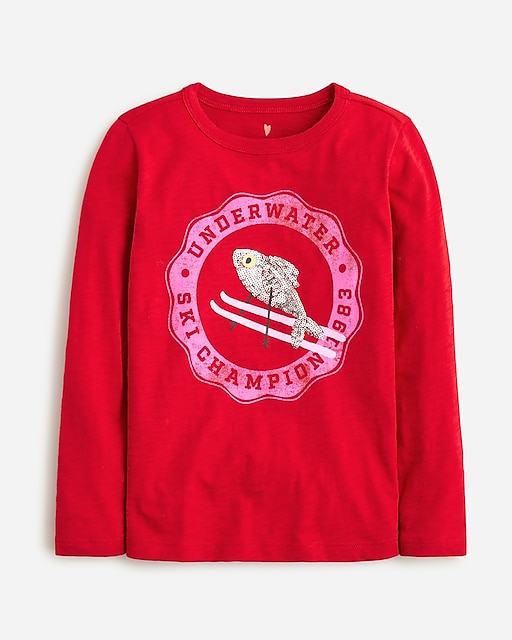  Girls' long-sleeve &quot;fish ski champ&quot; graphic T-shirt
