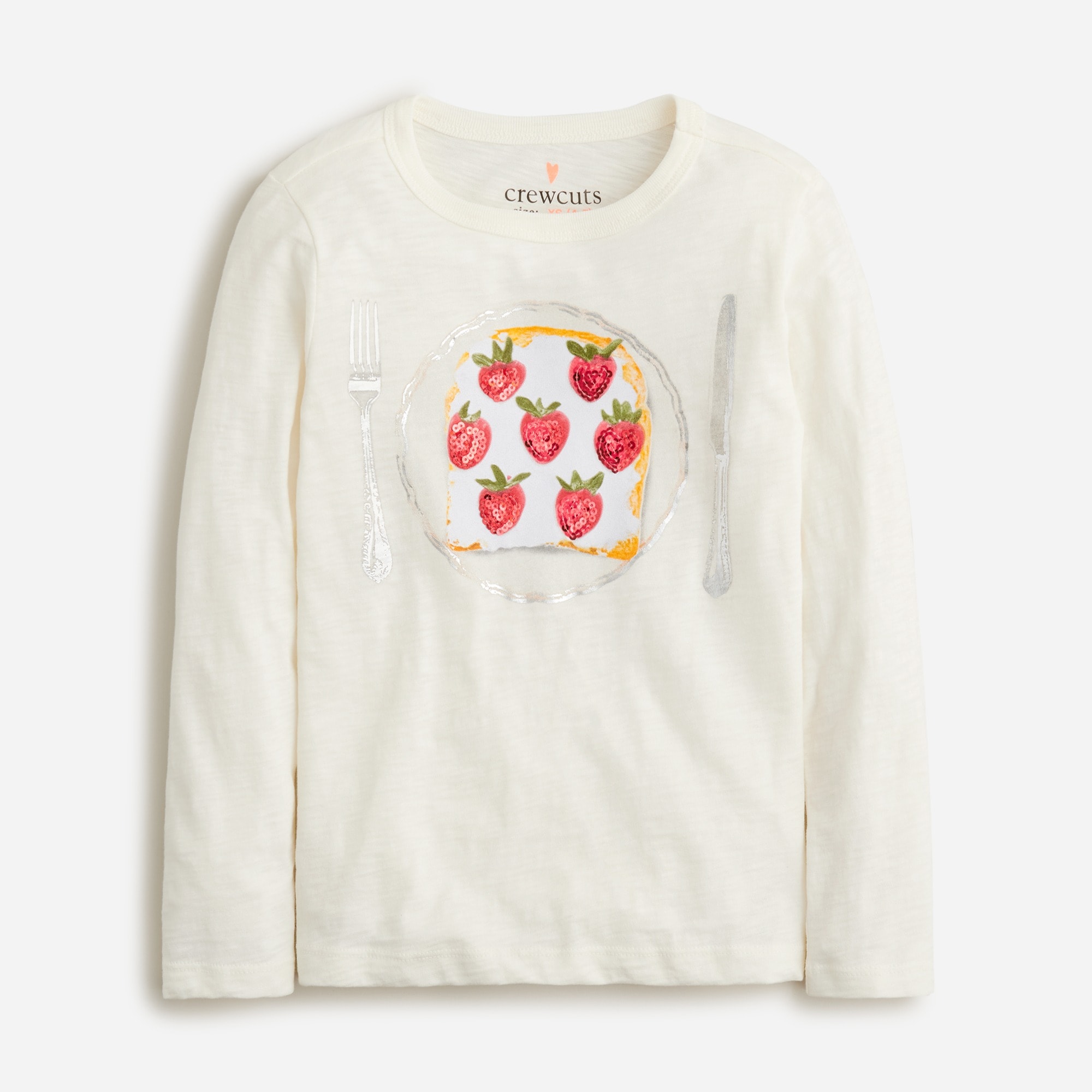 girls Girls' long-sleeve sequin strawberry toast graphic T-shirt