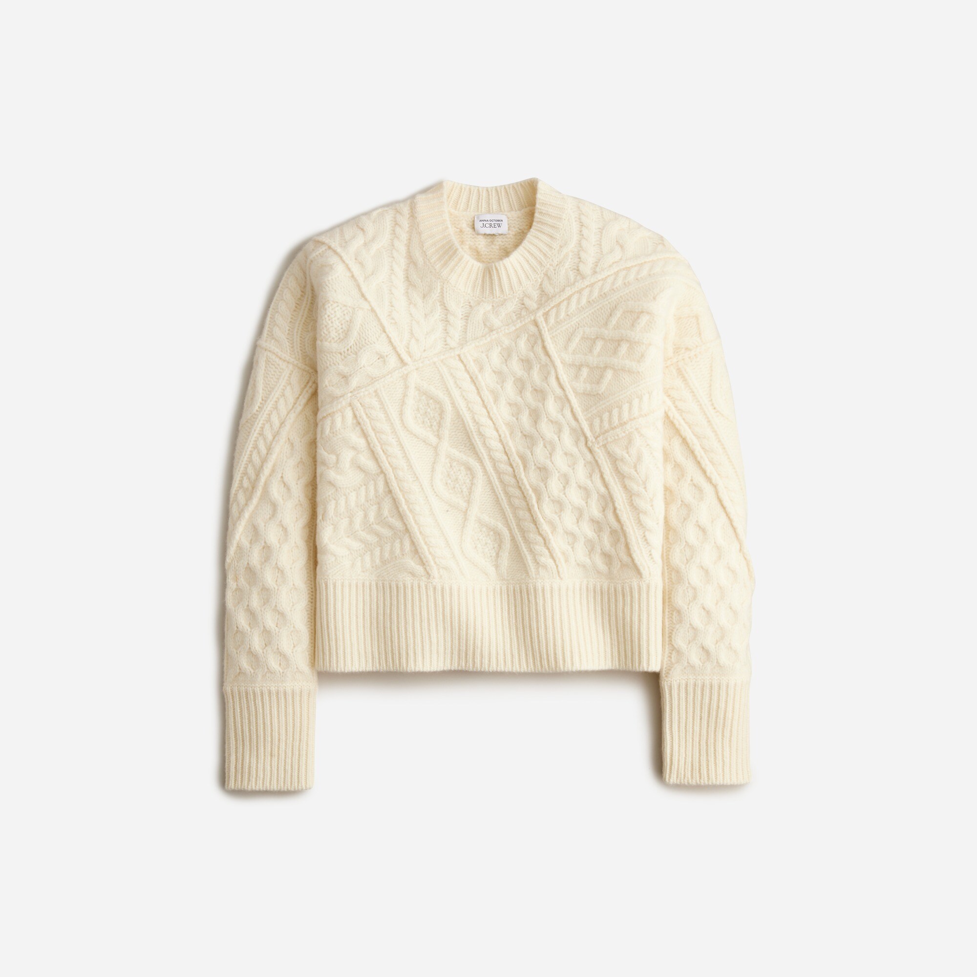 Limited-edition Anna October© X J.Crew patchwork cable-knit crewneck sweater