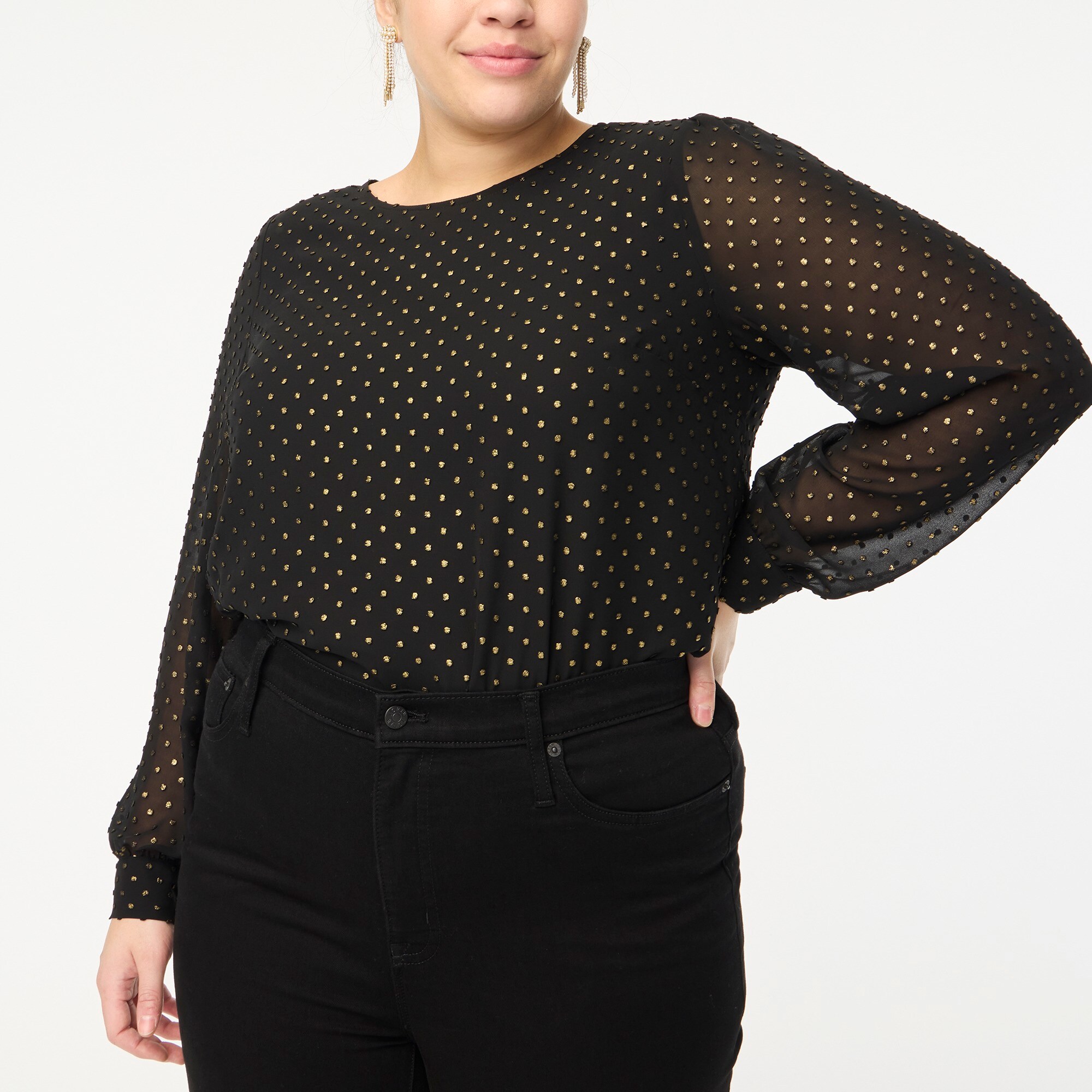 Gold Shimmer Clip-dot Top For Women | Factory