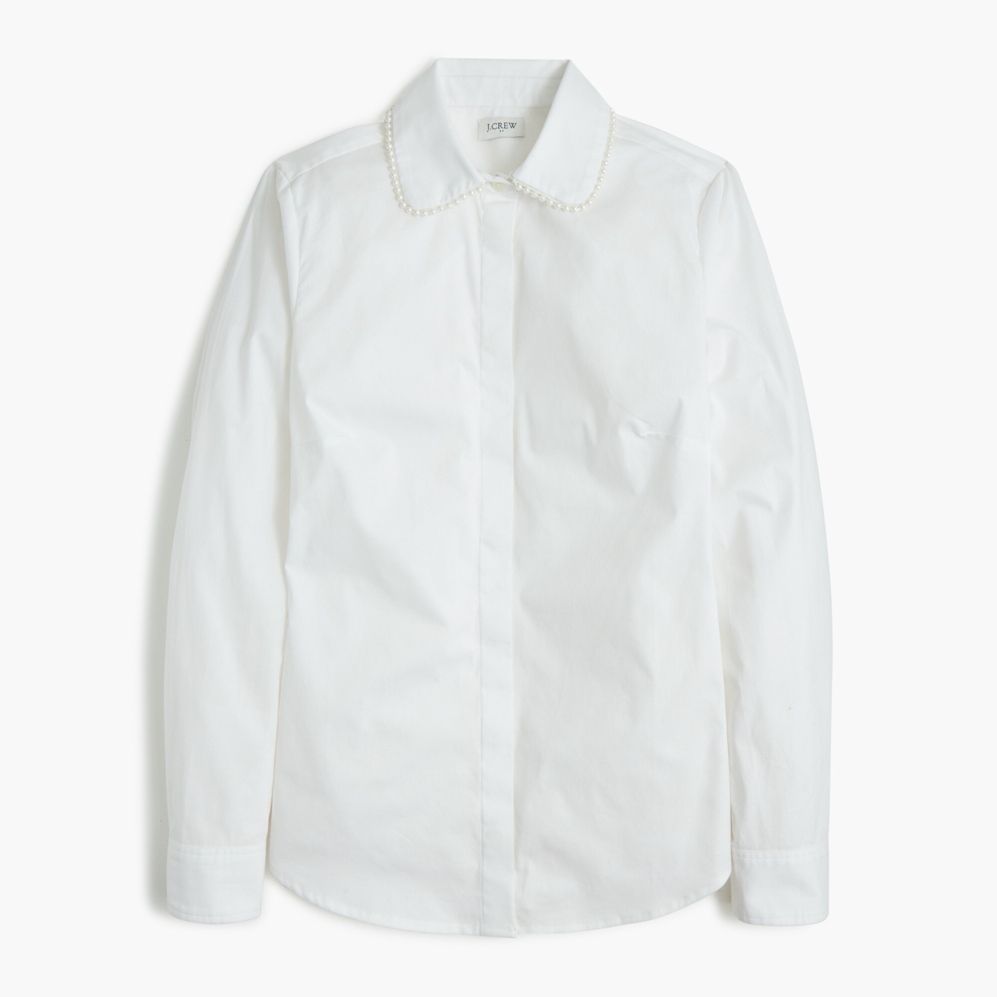 button-up shirt with pearl collar for women