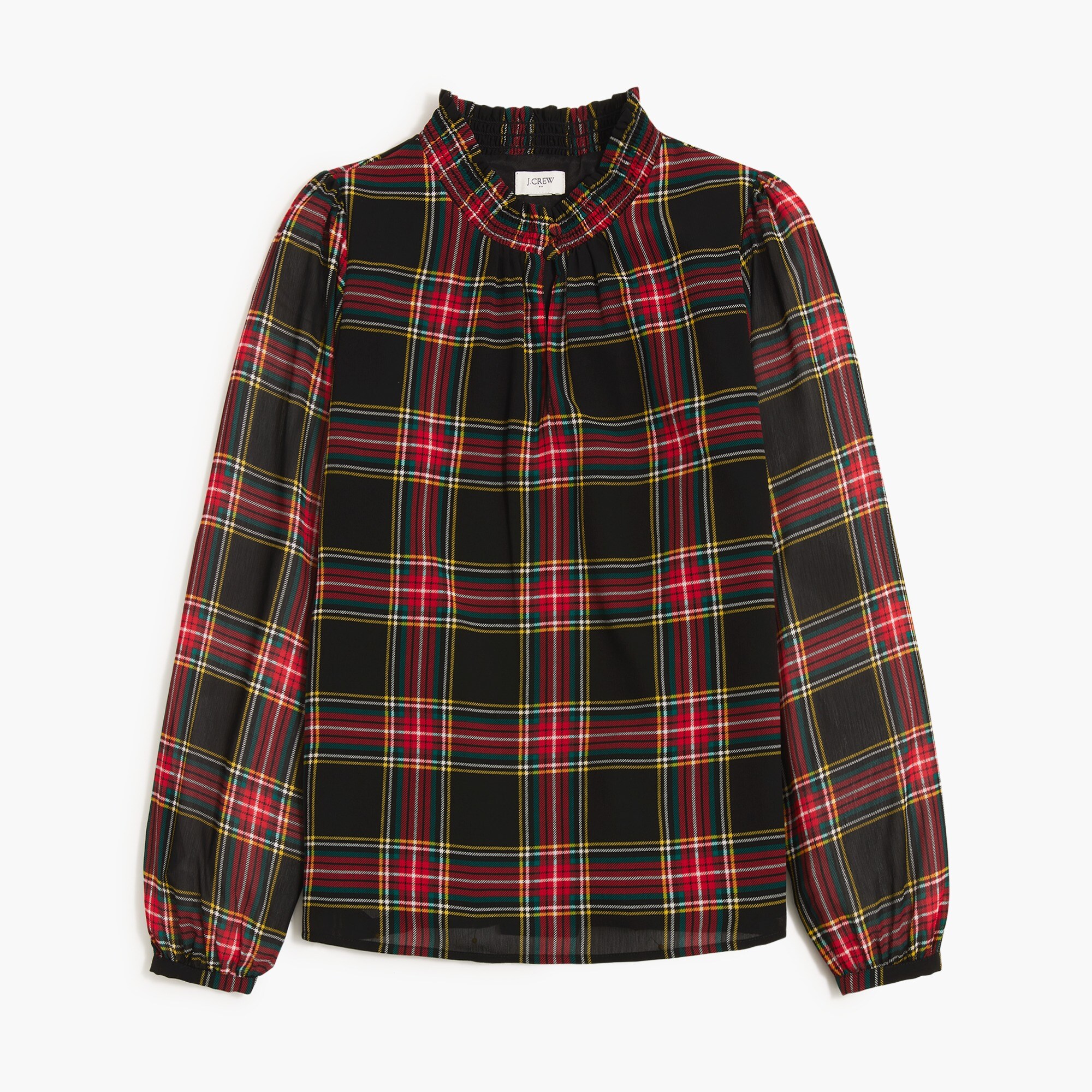 Tartan smocked keyhole top