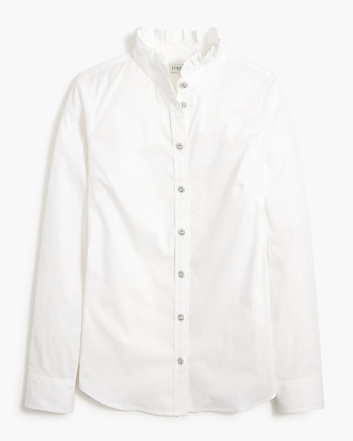  Ruffle button-up shirt with jeweled buttons