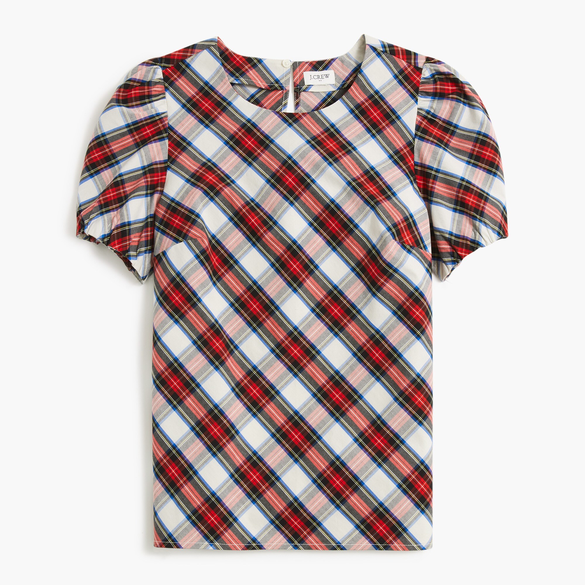 tartan puff-sleeve top for women
