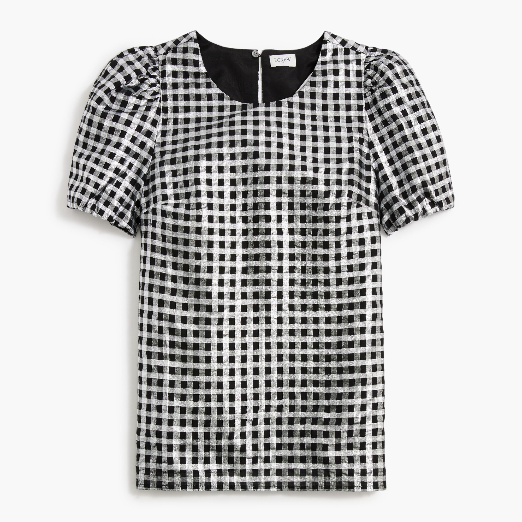 Metallic gingham puff-sleeve top